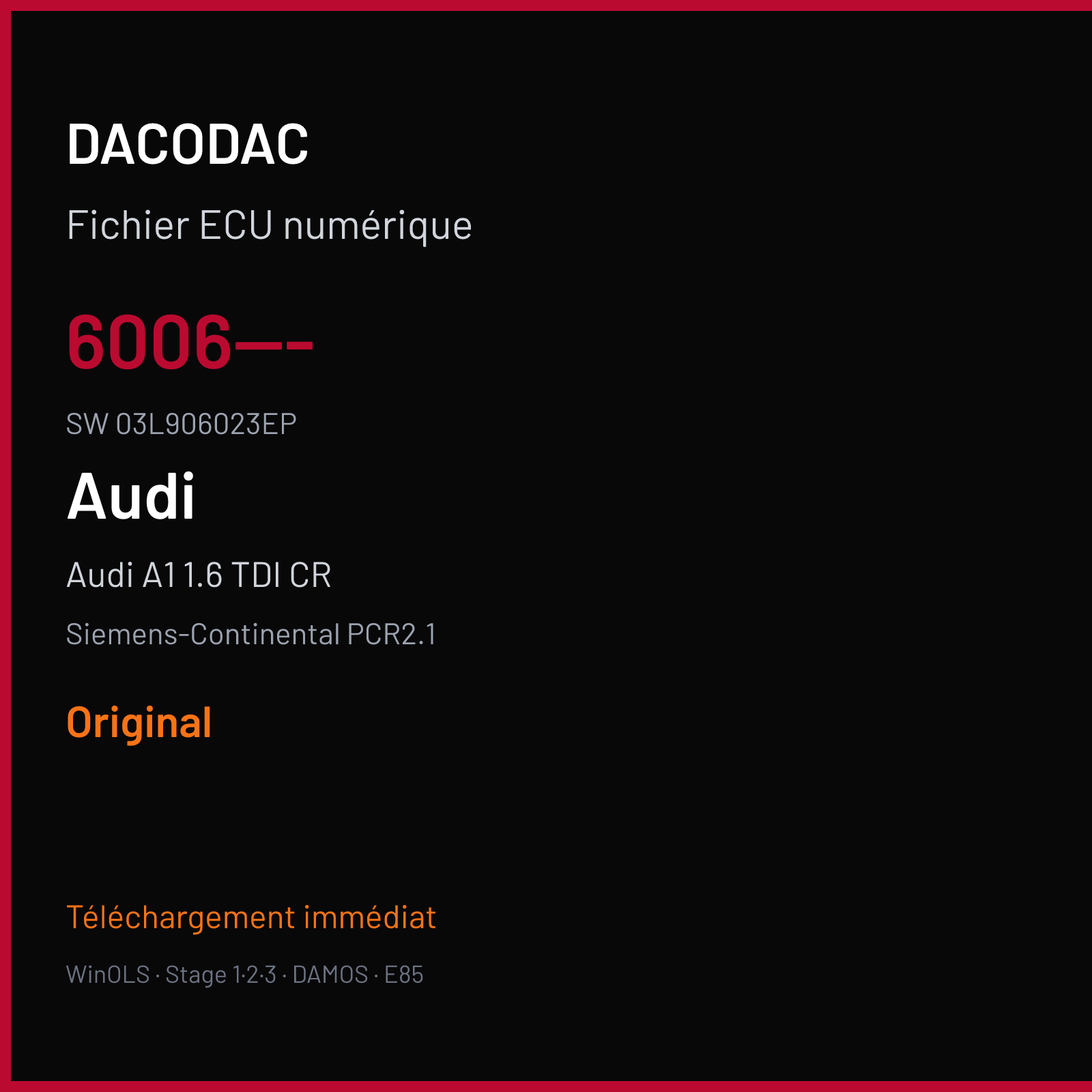 Audi A1 1.6 TDI CR 90 ch — Siemens-Continental PCR2.1 — 6006--- · 03L906023EP · SM2F0G4000000 — Original