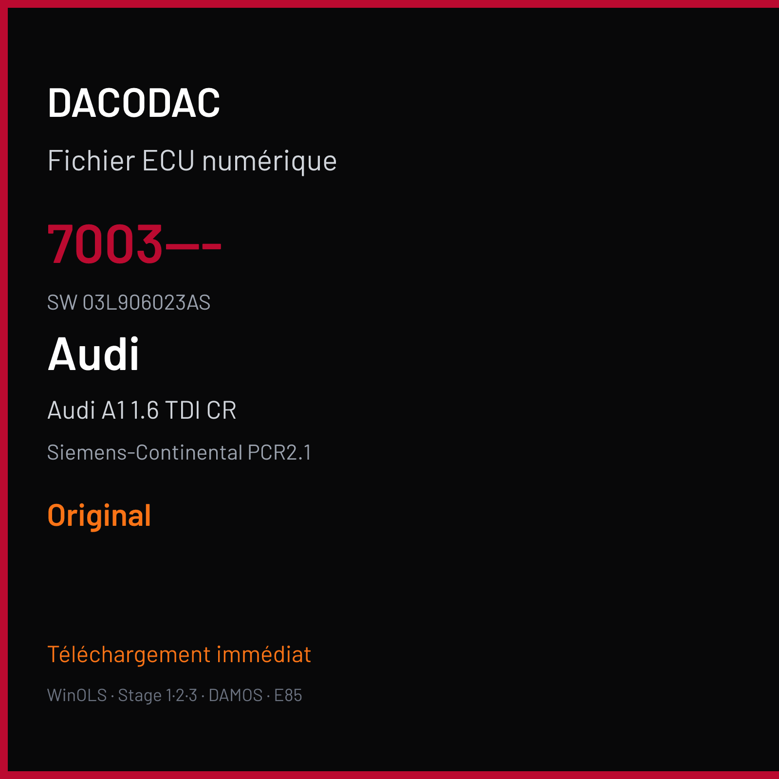 Audi A1 1.6 TDI CR 105 ch — Siemens-Continental PCR2.1 — 7003--- · 03L906023AS · SM2F0K3000000 — Original