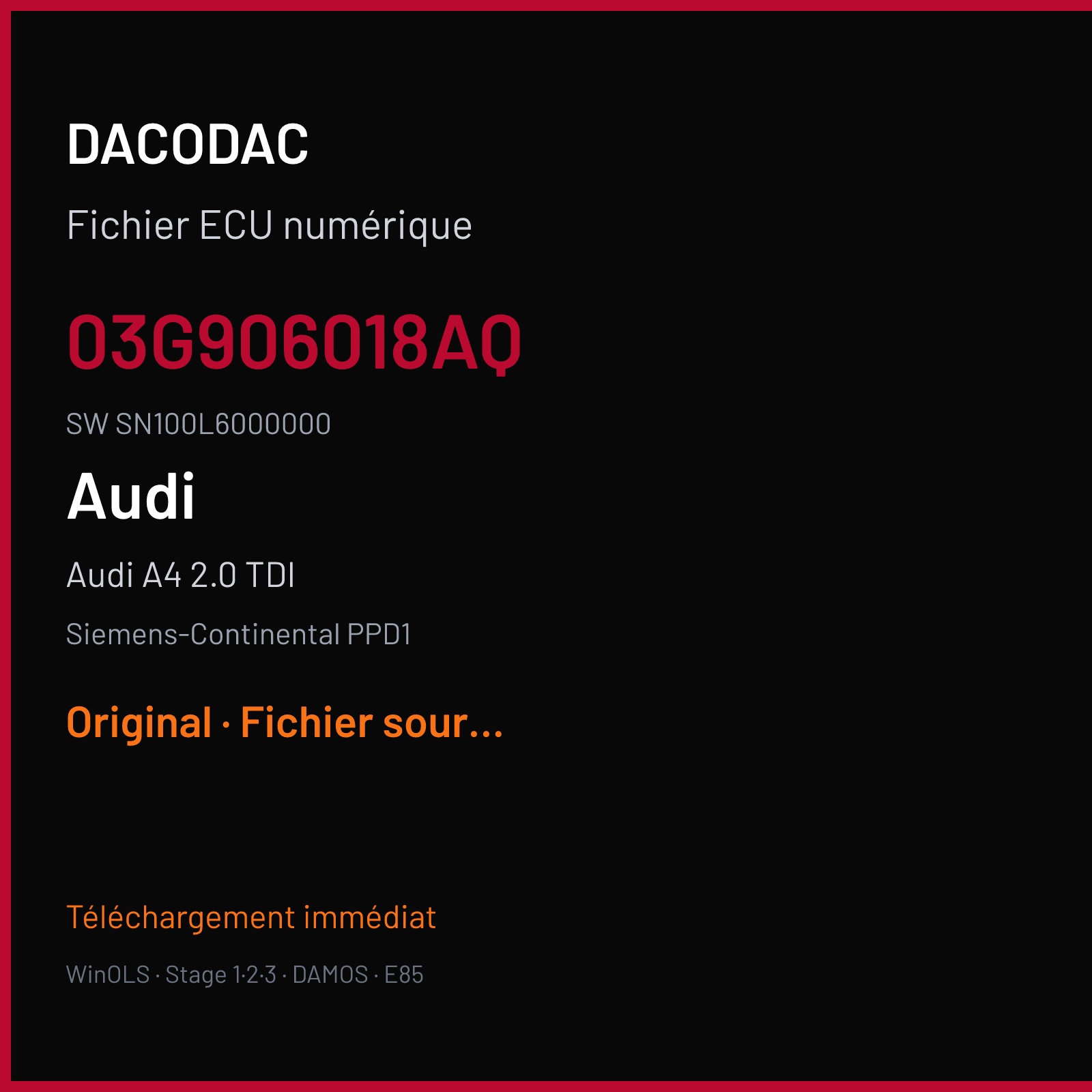 Audi A4 2.0 TDI (2006) — Siemens-Continental PPD1 — 03G906018AQ · SN100L6000000 — Original