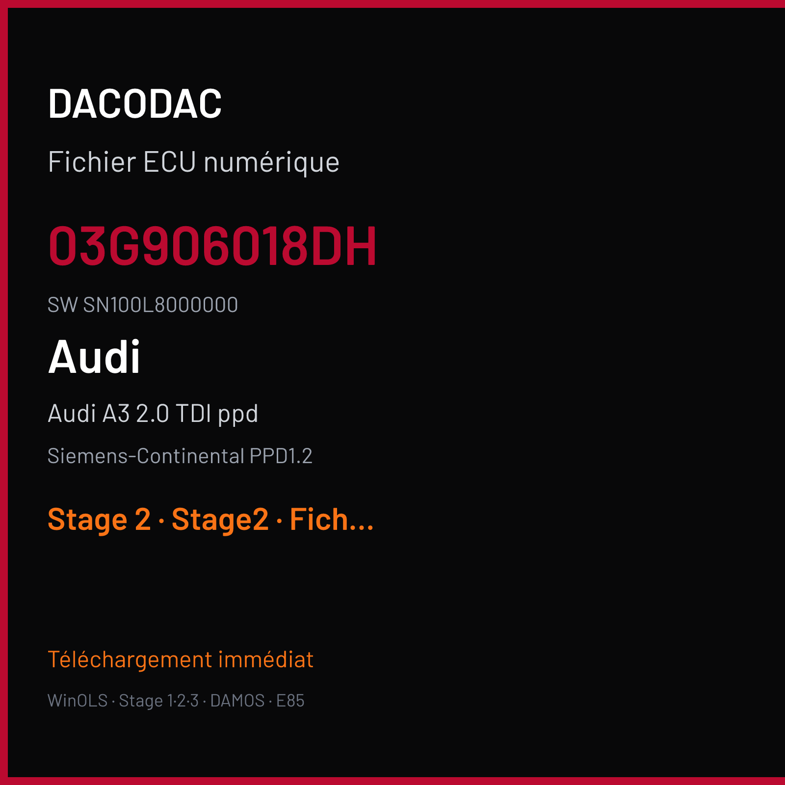 Audi A3 2.0 TDI ppd (2007) — Siemens-Continental PPD1.2 — 03G906018DH · SN100L8000000 — Stage 2