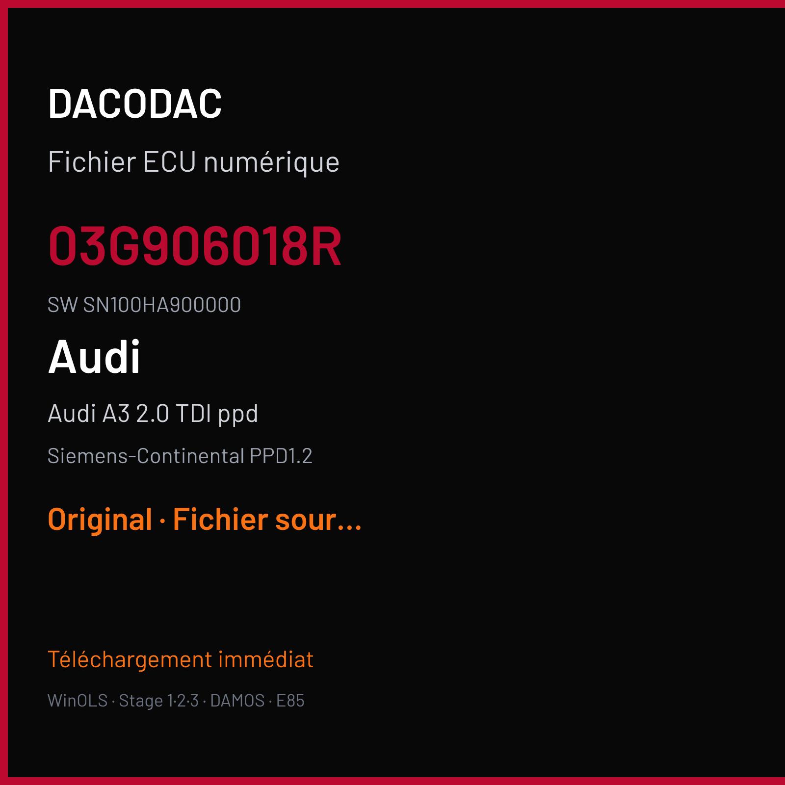 Audi A3 2.0 TDI ppd (2007) — Siemens-Continental PPD1.2 — 03G906018R · SN100HA900000 — Original