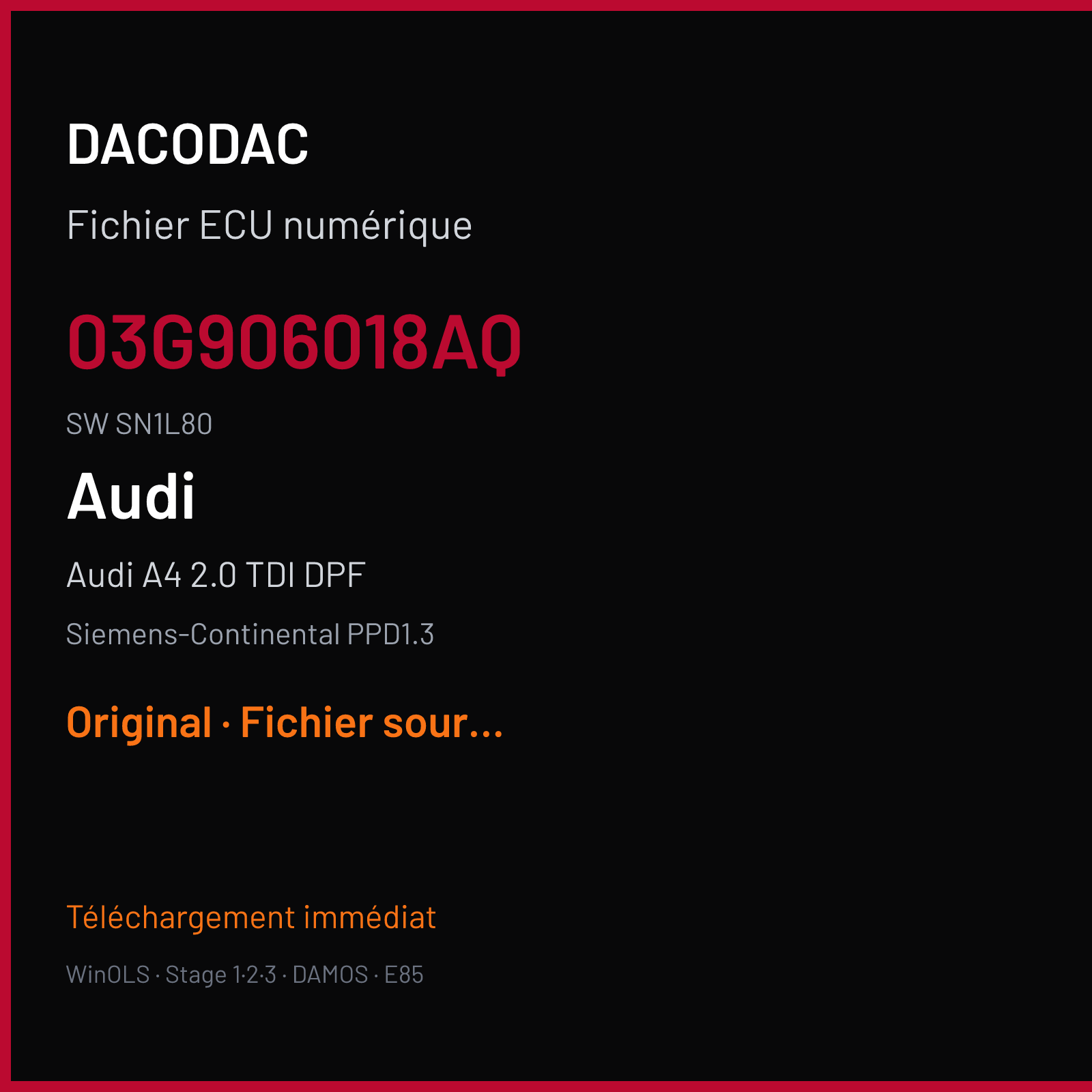 Audi A4 2.0 TDI DPF (2007) — Siemens-Continental PPD1.3 — 03G906018AQ · SN1L80 — Original