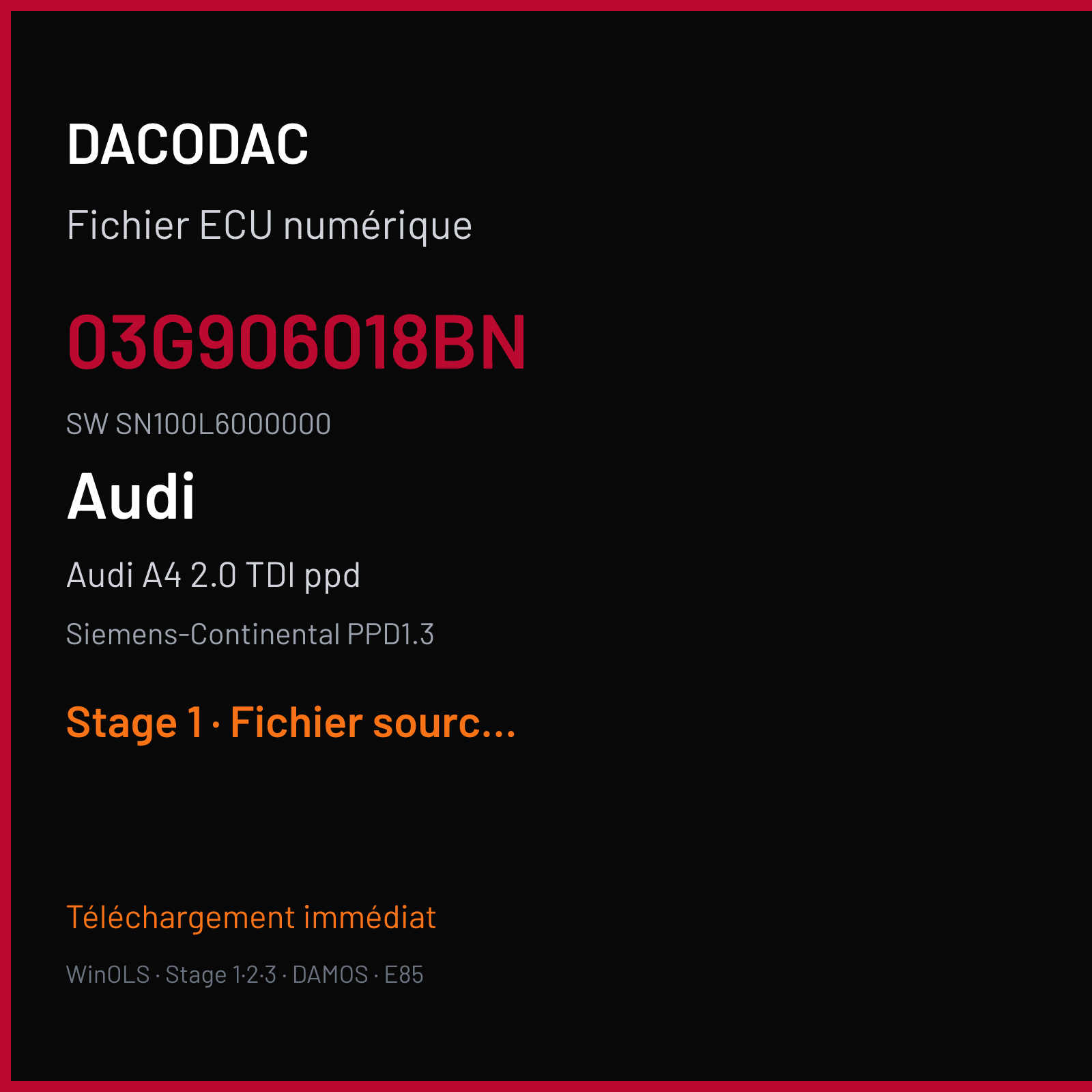 Audi A4 2.0 TDI ppd (2007) — Siemens-Continental PPD1.3 — 03G906018BN · SN100L6000000 — Stage 1