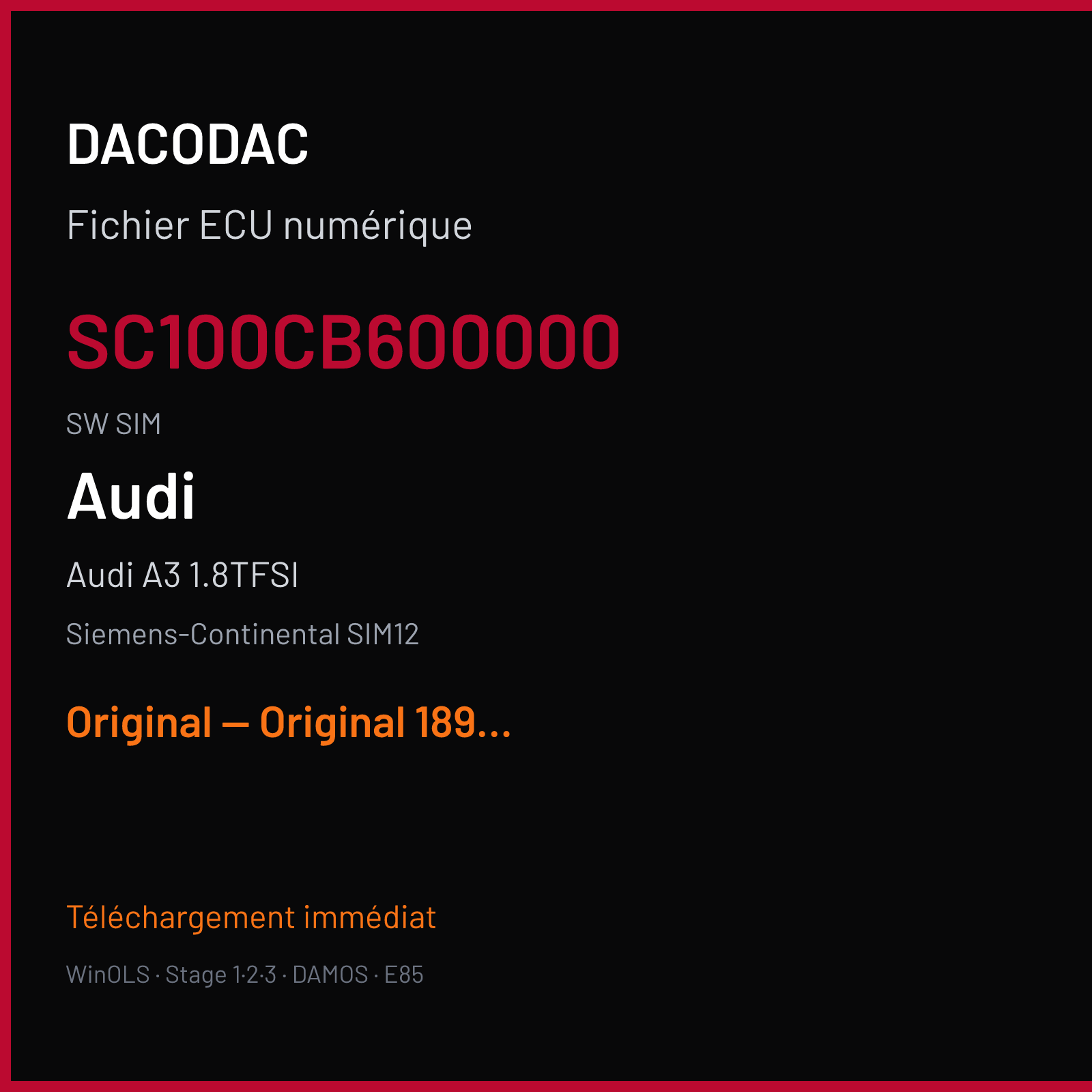 Audi A3 1.8TFSI (2013) — Siemens-Continental SIM12 — SC100CB600000 · SIM — Original — Original 189hp 274nm