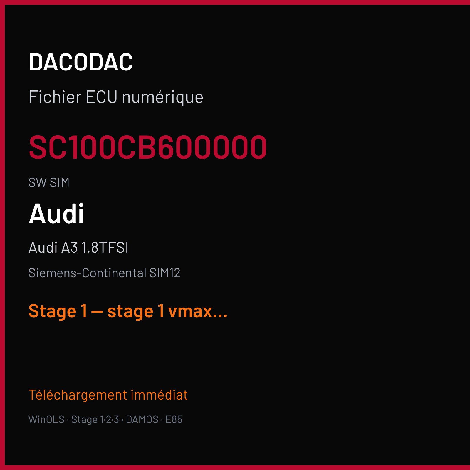 Audi A3 1.8TFSI (2013) — Siemens-Continental SIM12 — SC100CB600000 · SIM — Stage 1 — stage 1 vmax off decat p0420 off