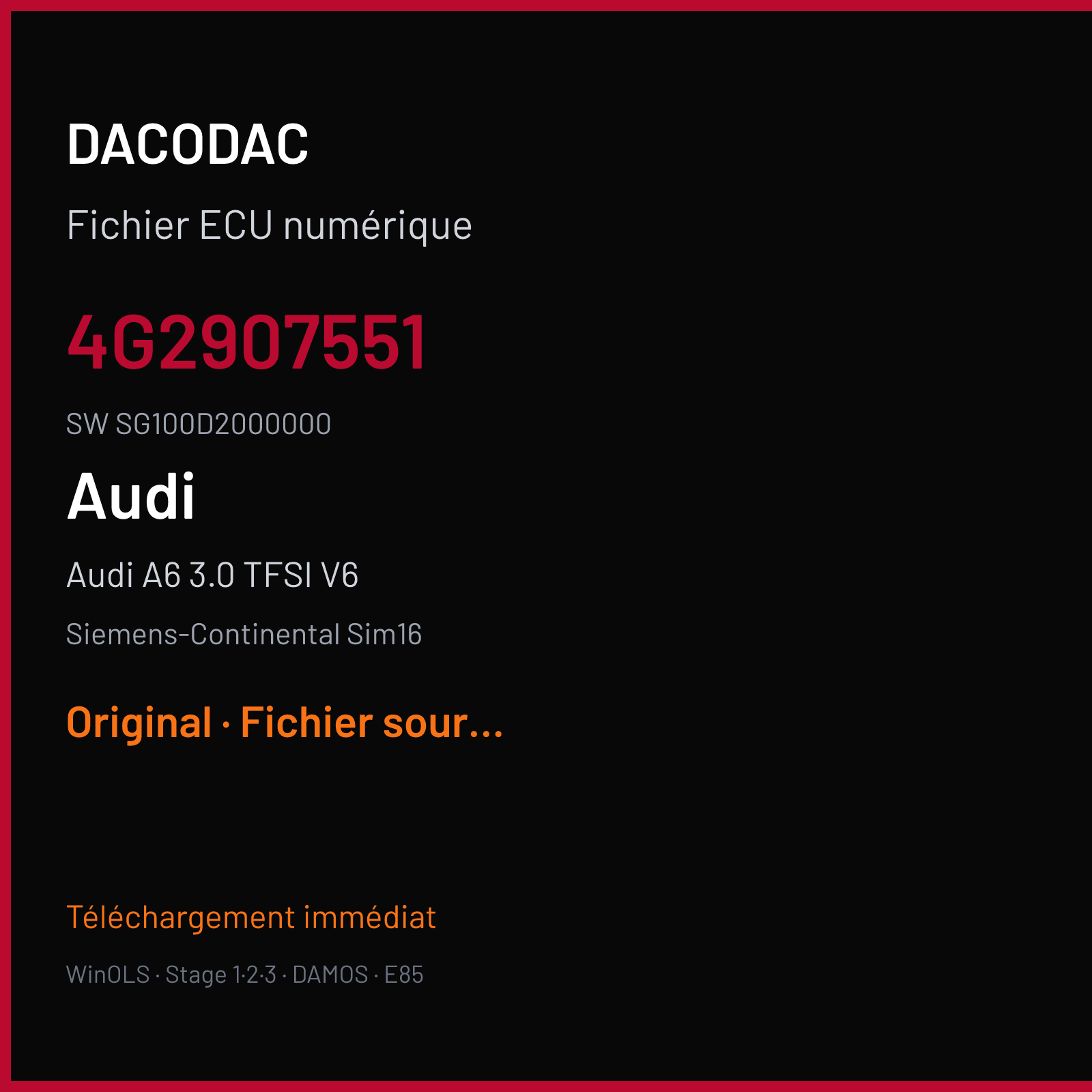 Audi A6 3.0 TFSI V6 (2016) — Siemens-Continental Sim16 — 4G2907551 · SG100D2000000 — Original