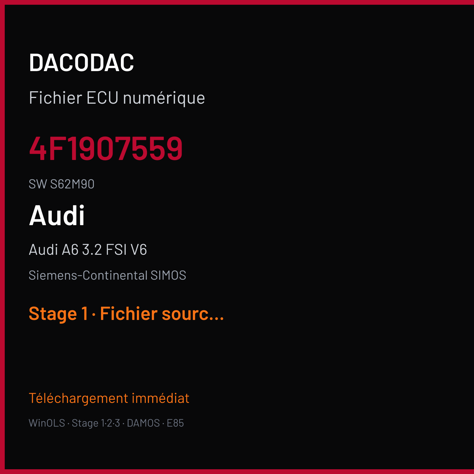 Audi A6 3.2 FSI V6 (2006) — Siemens-Continental SIMOS — 4F1907559 · S62M90 — Stage 1