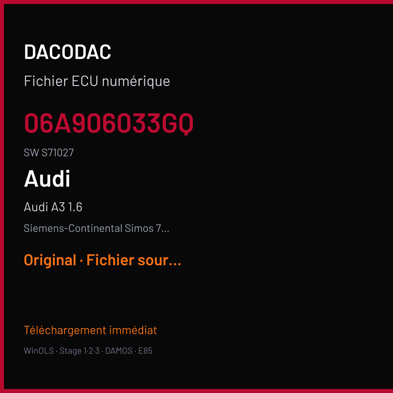 Audi A3 1.6 (2007) — Siemens-Continental Simos 7.1A — 06A906033GQ · S71027 — Original