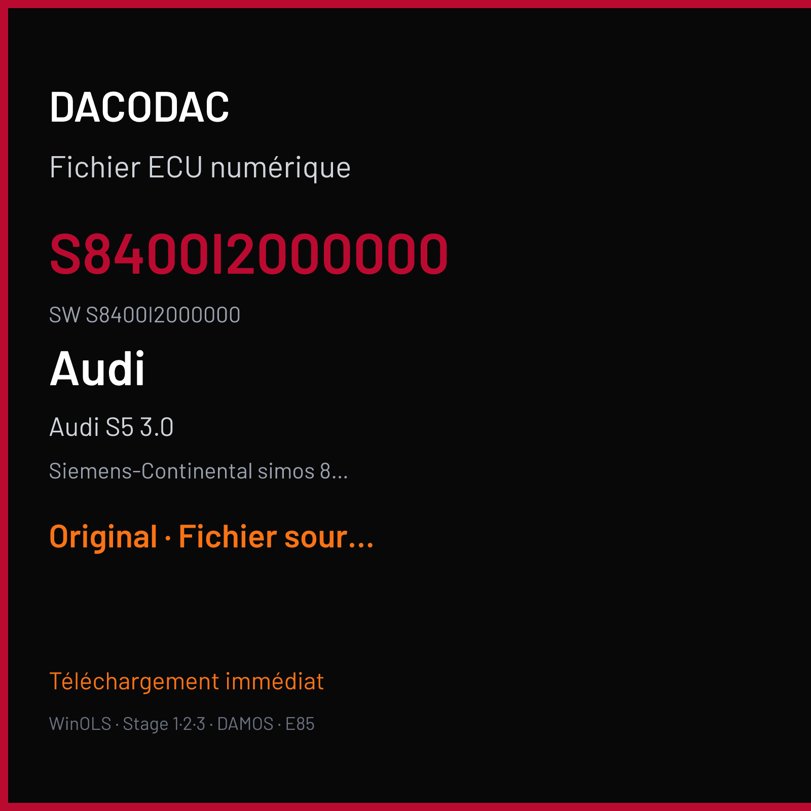 Audi S5 3.0 (2012) — Siemens-Continental simos 8.4 — S8400I2000000 · S8400I2000000 — Original