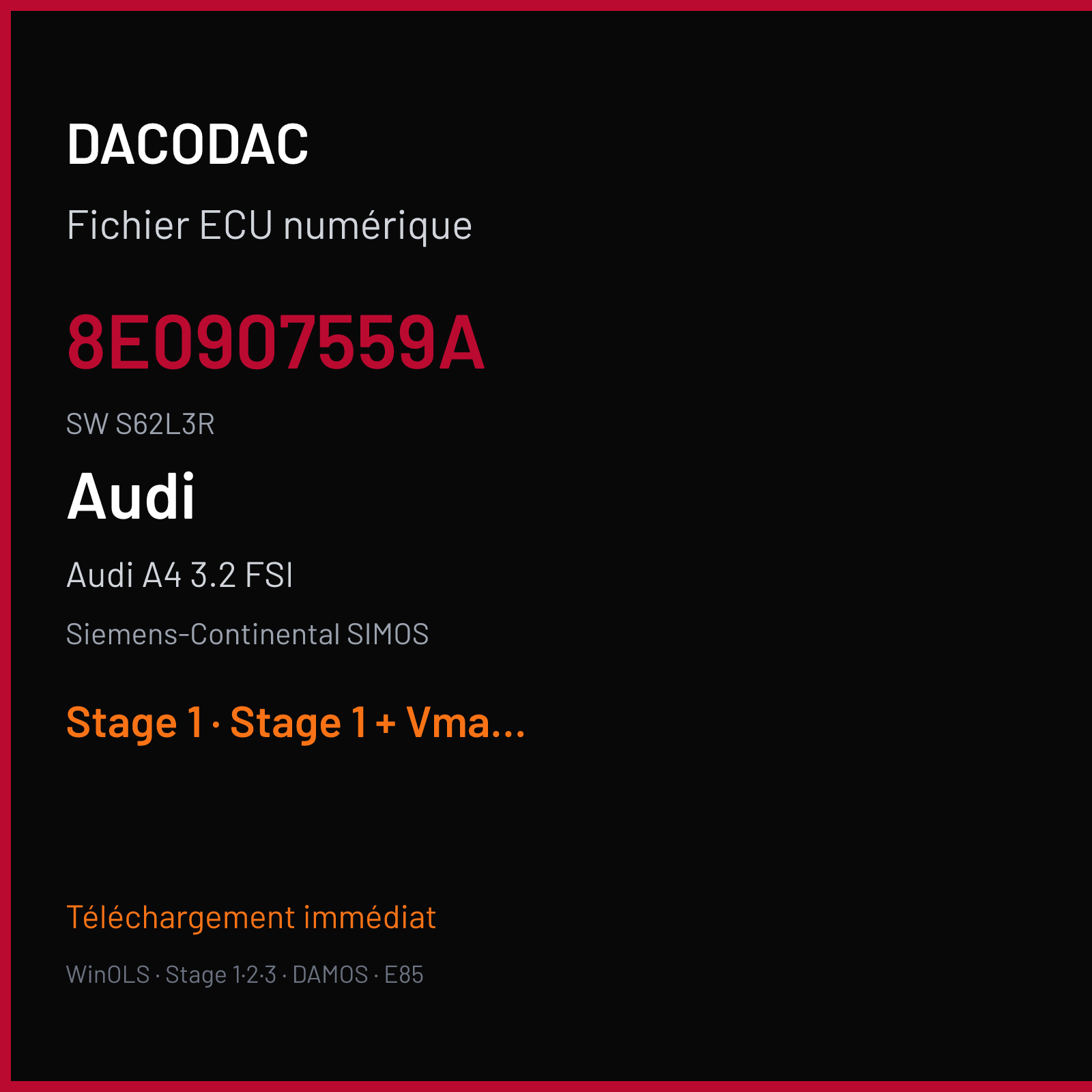 Audi A4 3.2 FSI (2006) — Siemens-Continental SIMOS — 8E0907559A · S62L3R — Stage 1