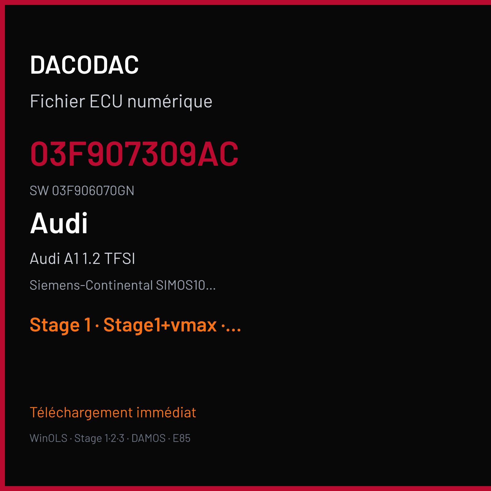 Audi A1 1.2 TFSI 86 ch (2011) — Siemens-Continental SIMOS10.2x — 03F907309AC · 03F906070GN · 5468 SA300O6000000 — Stage 1