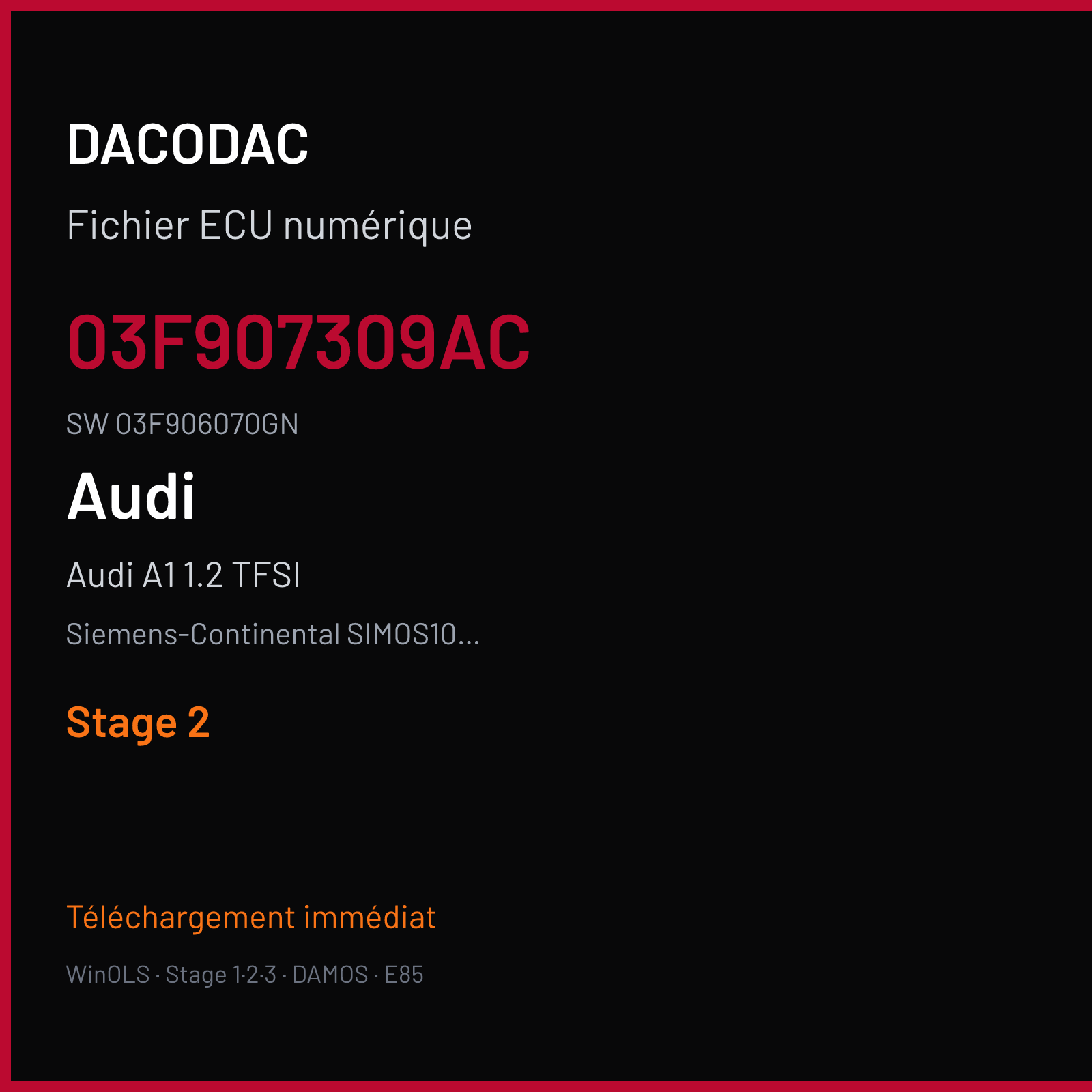 Audi A1 1.2 TFSI 86 ch (2010) — Siemens-Continental SIMOS10.2x — 03F907309AC · 03F906070GN · SA300O6000000 — Stage 2