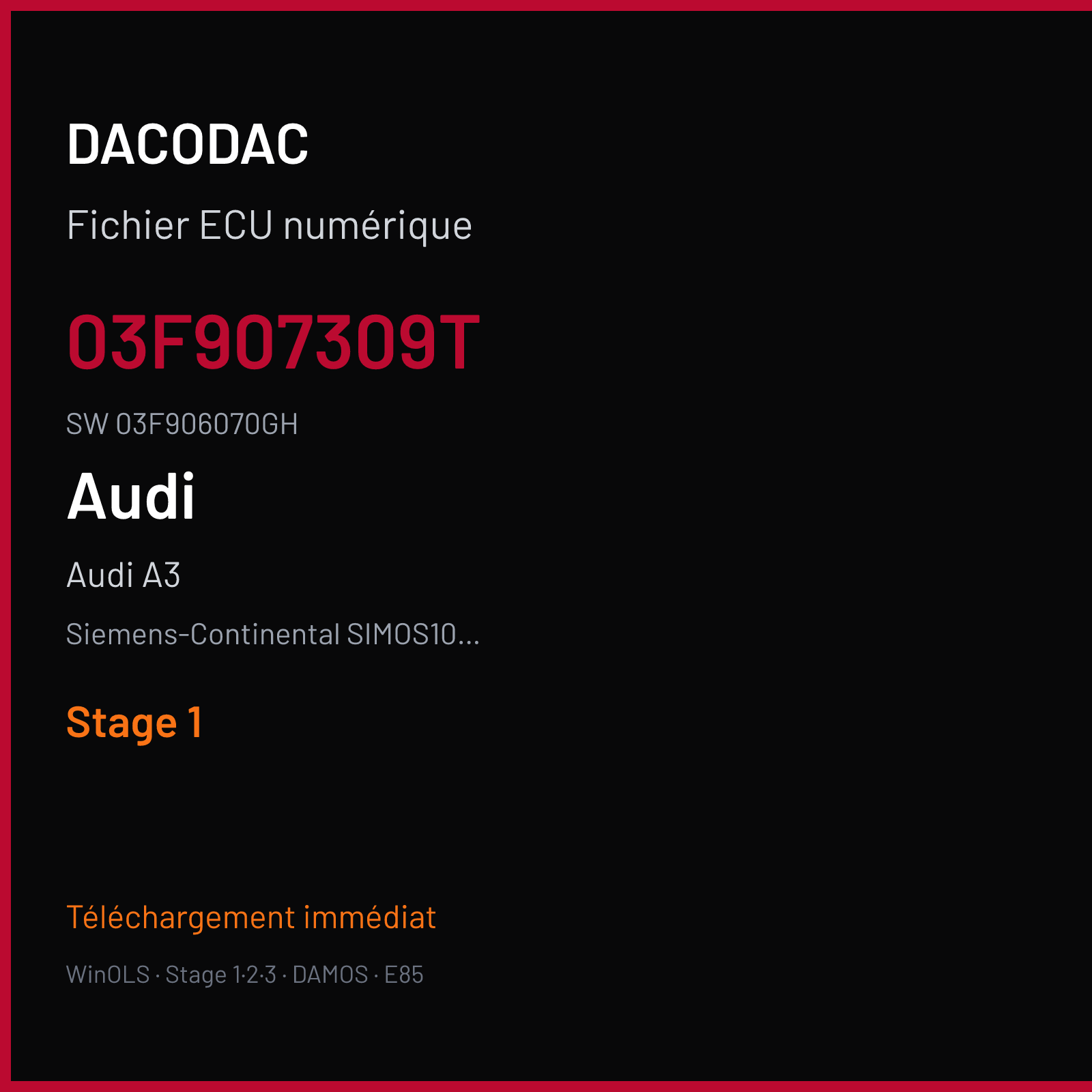 Audi A3 105 ch — Siemens-Continental SIMOS10.2x — 03F907309T · 03F906070GH · SA300O1000000 — Stage 1