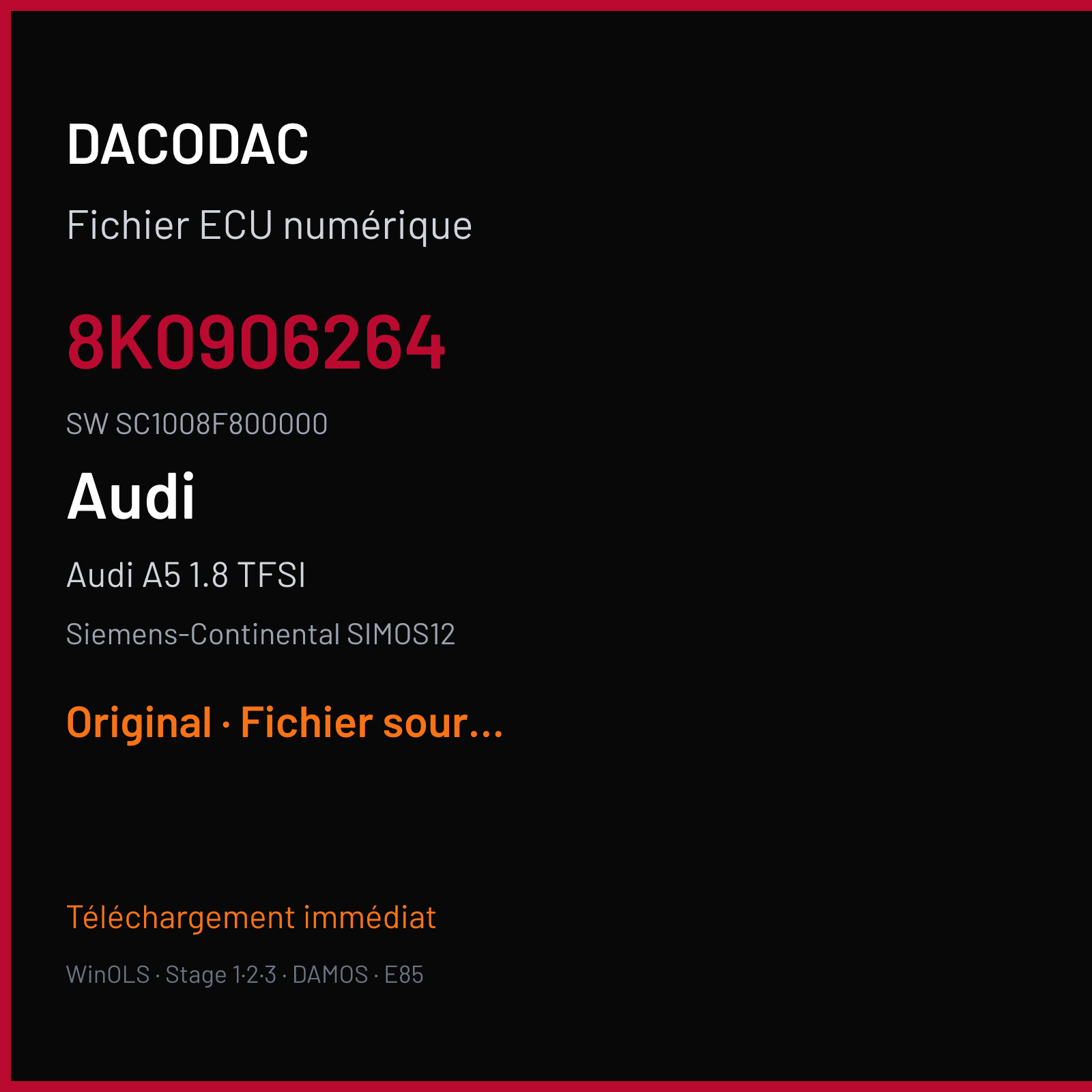 Audi A5 1.8 TFSI (2012) — Siemens-Continental SIMOS12 — 8K0906264 · SC1008F800000 — Original