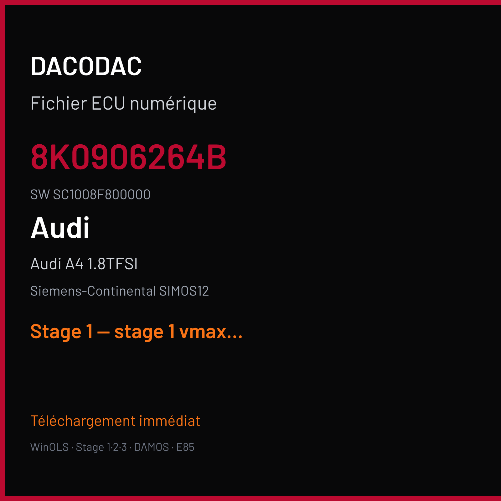 Audi A4 1.8TFSI (2015) — Siemens-Continental SIMOS12 — 8K0906264B · SC1008F800000 — Stage 1 — stage 1 vmax off