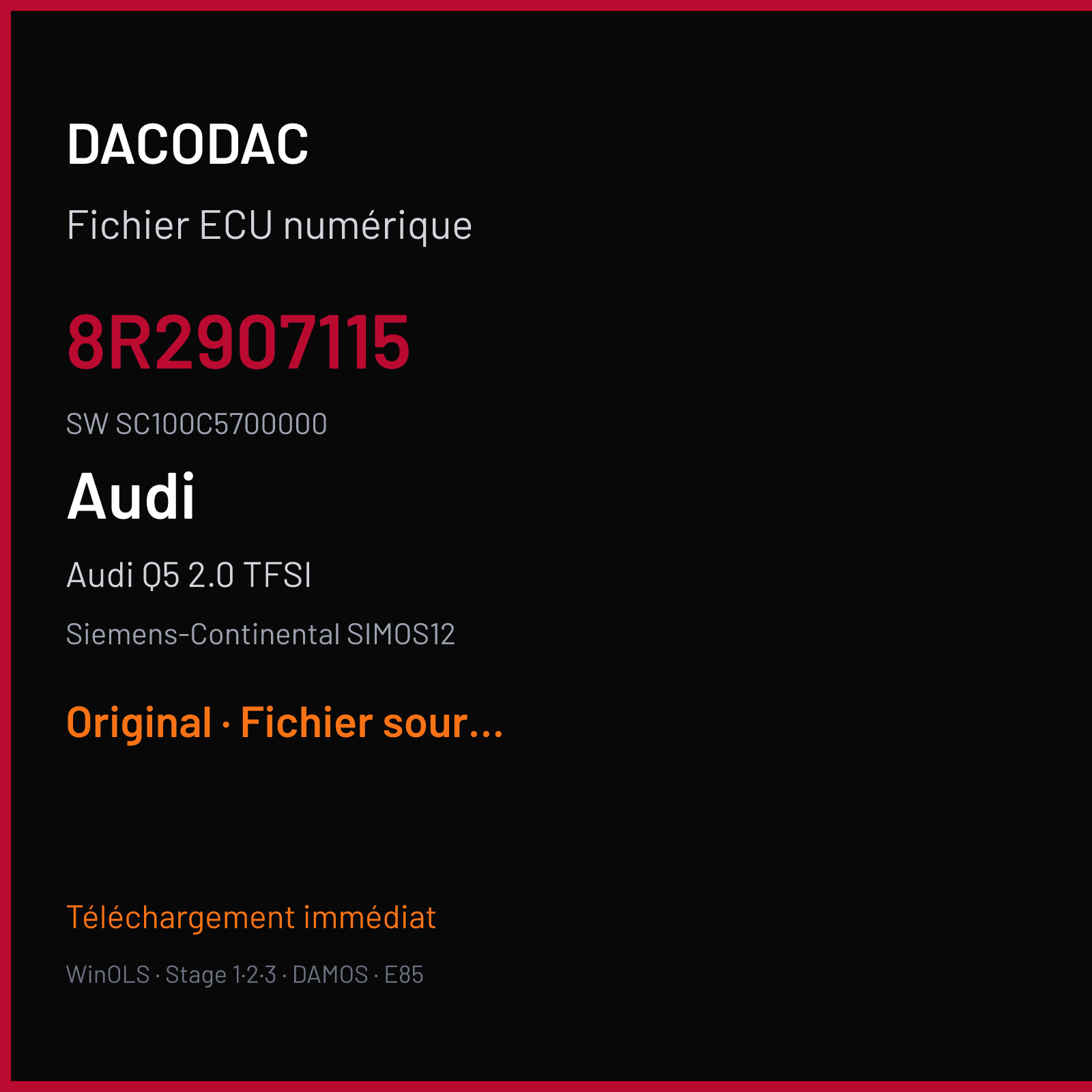 Audi Q5 2.0 TFSI (2014) — Siemens-Continental SIMOS12 — 8R2907115 · SC100C5700000 — Original