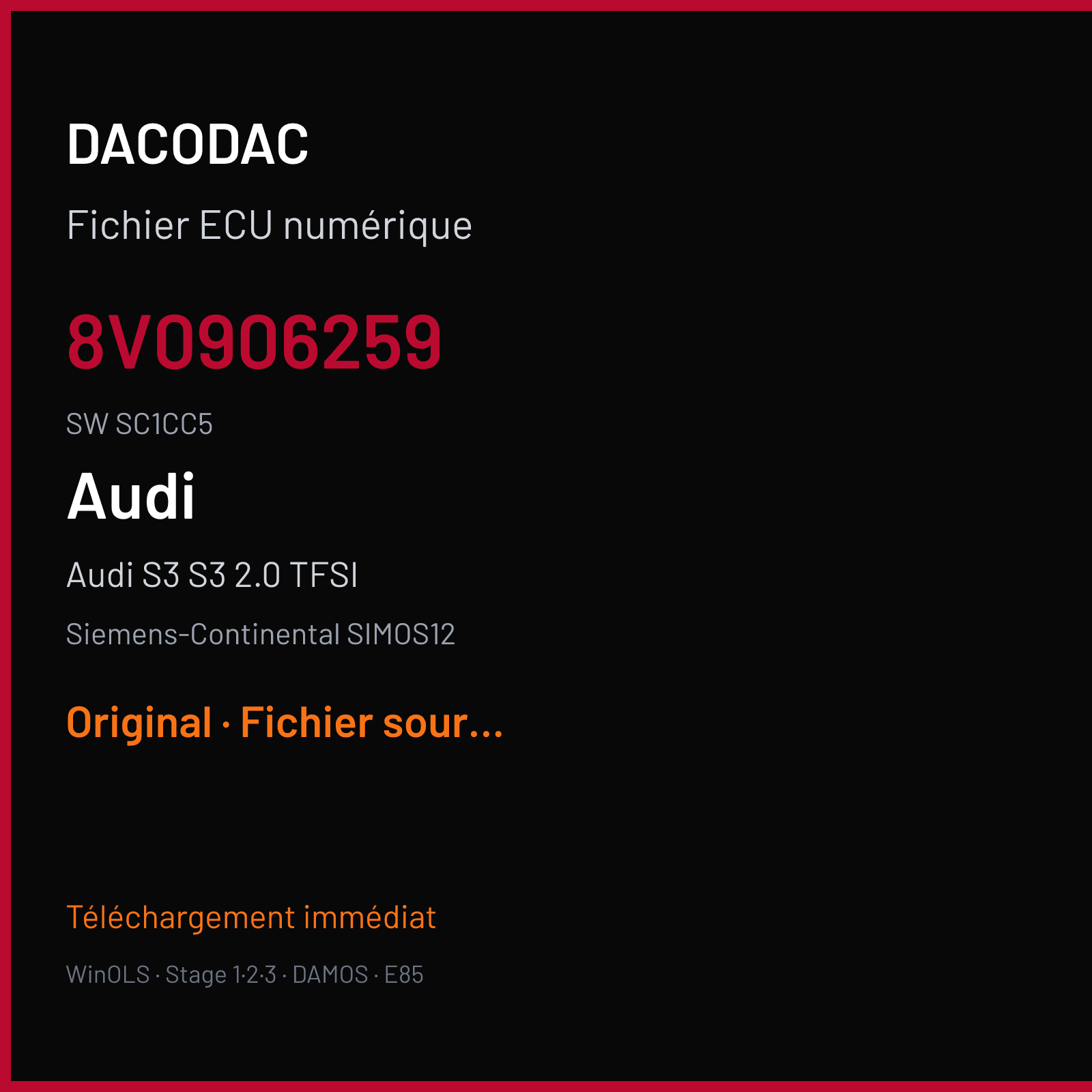 Audi S3 S3 2.0 TFSI (2014) — Siemens-Continental SIMOS12 — 8V0906259 · SC1CC5 — Original