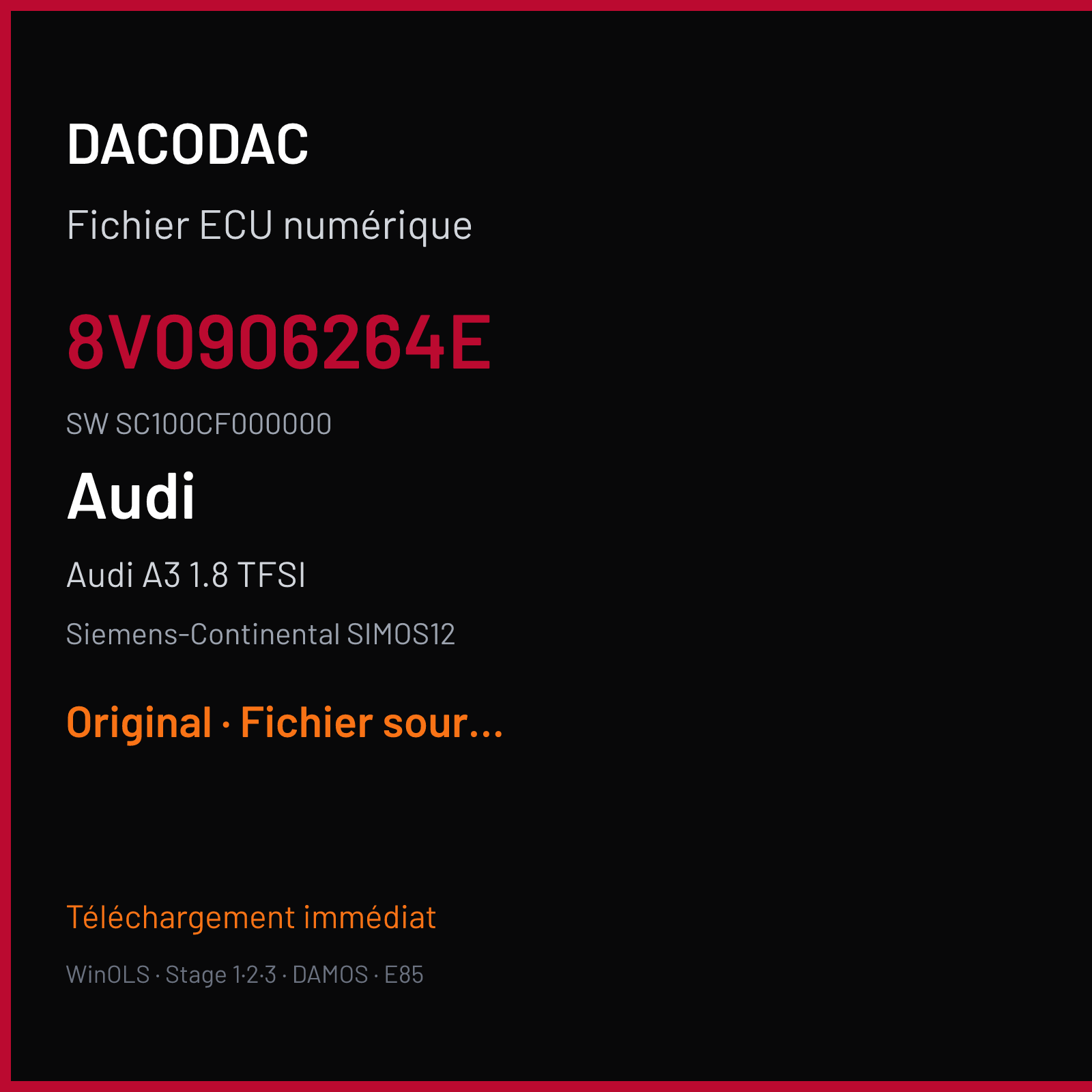 Audi A3 1.8 TFSI (2013) — Siemens-Continental SIMOS12 — 8V0906264E · SC100CF000000 — Original