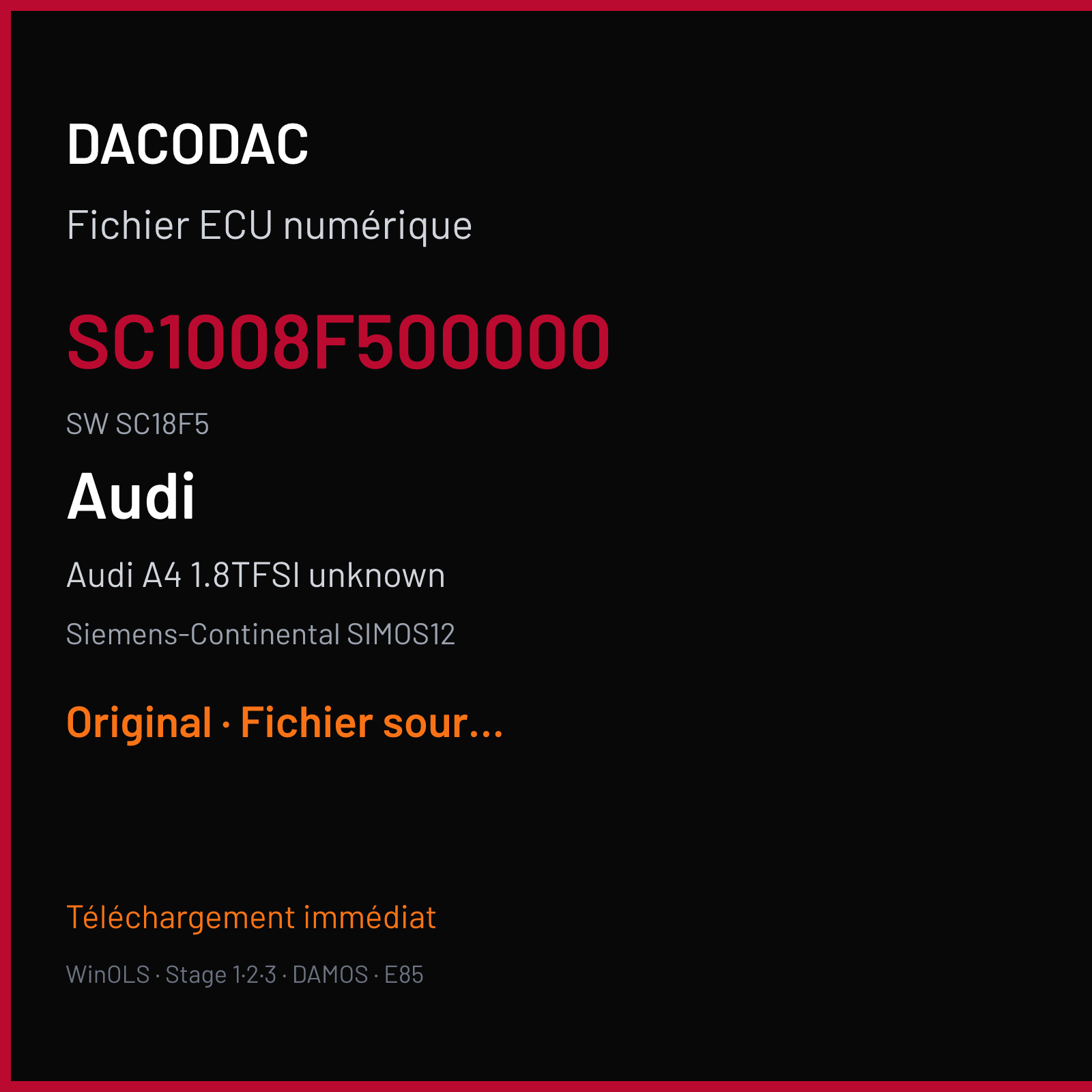 Audi A4 1.8TFSI unknown — Siemens-Continental SIMOS12 — SC1008F500000 · SC18F5 — Original