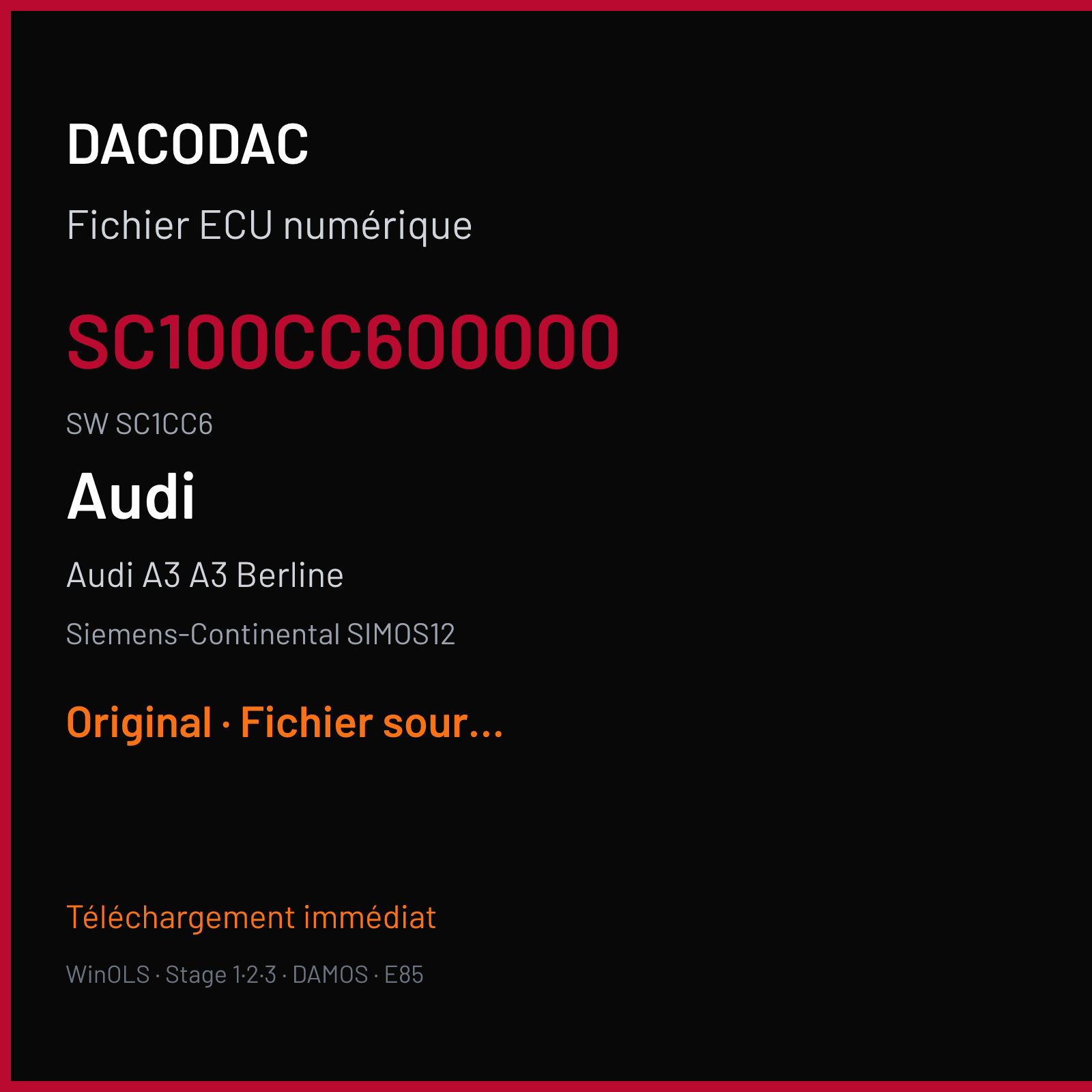 Audi A3 A3 Berline (2012) — Siemens-Continental SIMOS12 — SC100CC600000 · SC1CC6 — Original