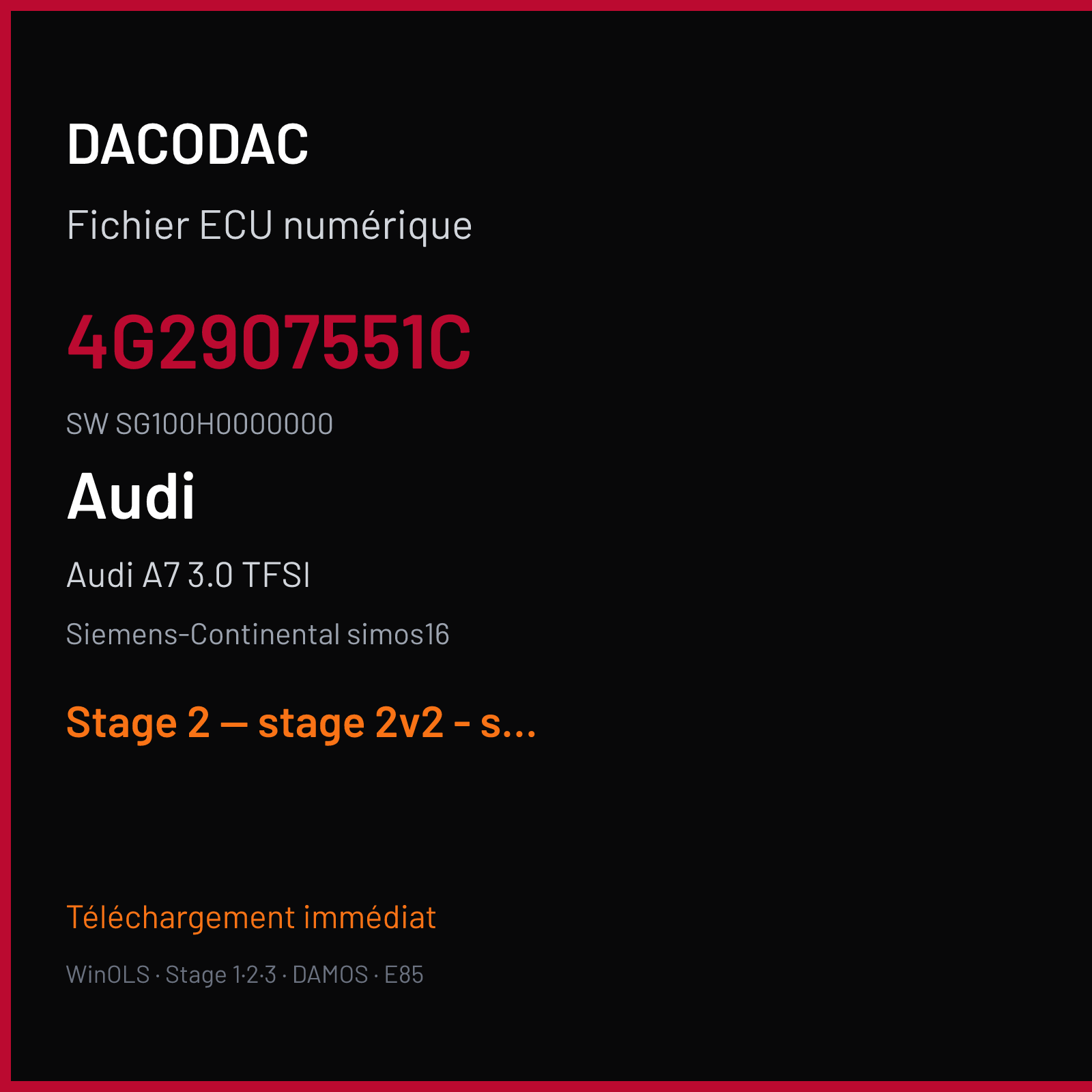 Audi A7 3.0 TFSI (2016) — Siemens-Continental simos16 — 4G2907551C · SG100H0000000 — Stage 2 — stage 2v2 - same results like v1