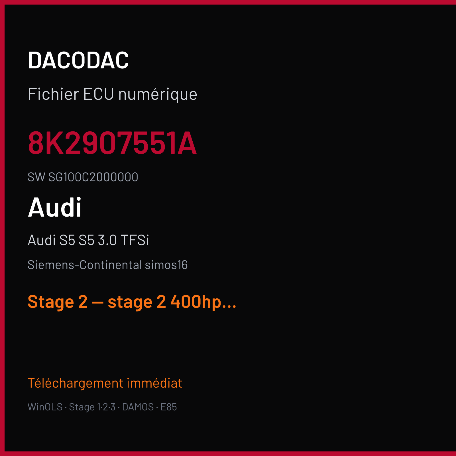 Audi S5 S5 3.0 TFSi (2012) — Siemens-Continental simos16 — 8K2907551A · SG100C2000000 — Stage 2 — stage 2 400hp 50nm+ file