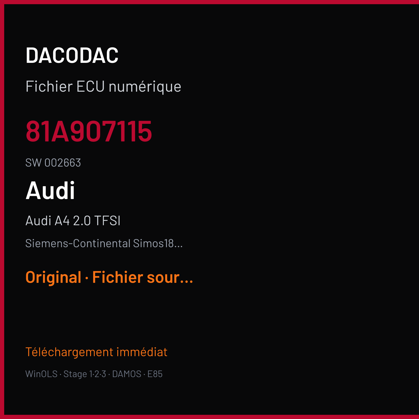 Audi A4 2.0 TFSI (2019) — Siemens-Continental Simos18.10 — 81A907115 · 002663 — Original