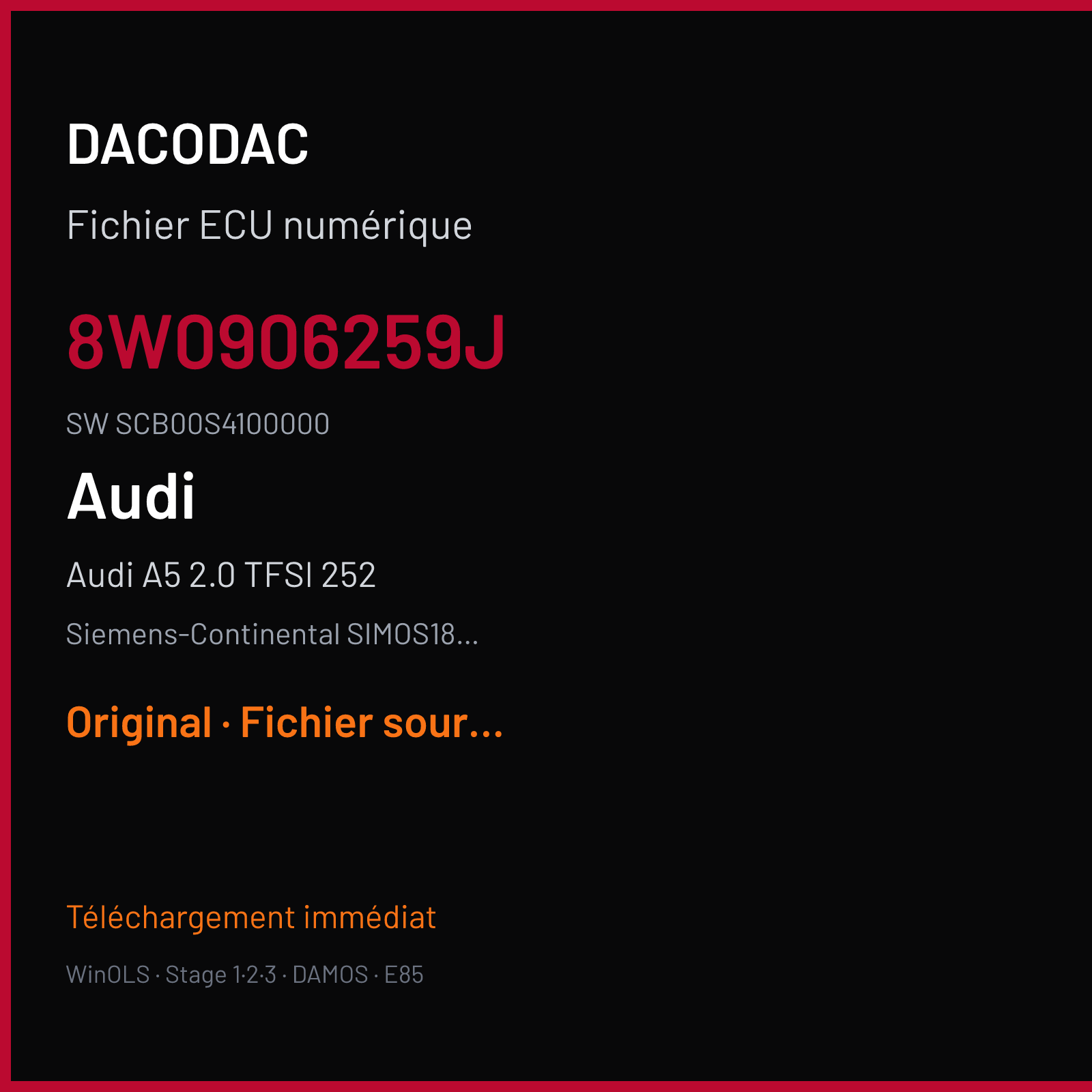 Audi A5 2.0 TFSI 252 — Siemens-Continental SIMOS18.4 — 8W0906259J · SCB00S4100000 — Original