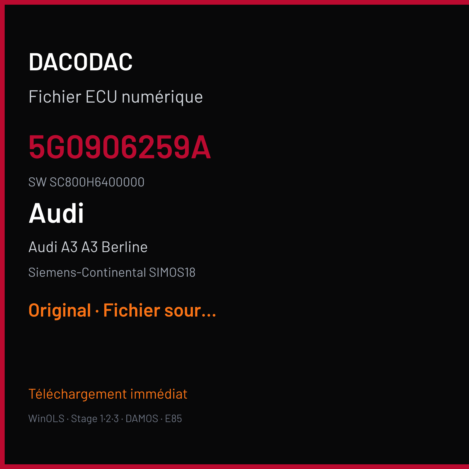 Audi A3 A3 Berline (2015) — Siemens-Continental SIMOS18 — 5G0906259A · SC800H6400000 — Original