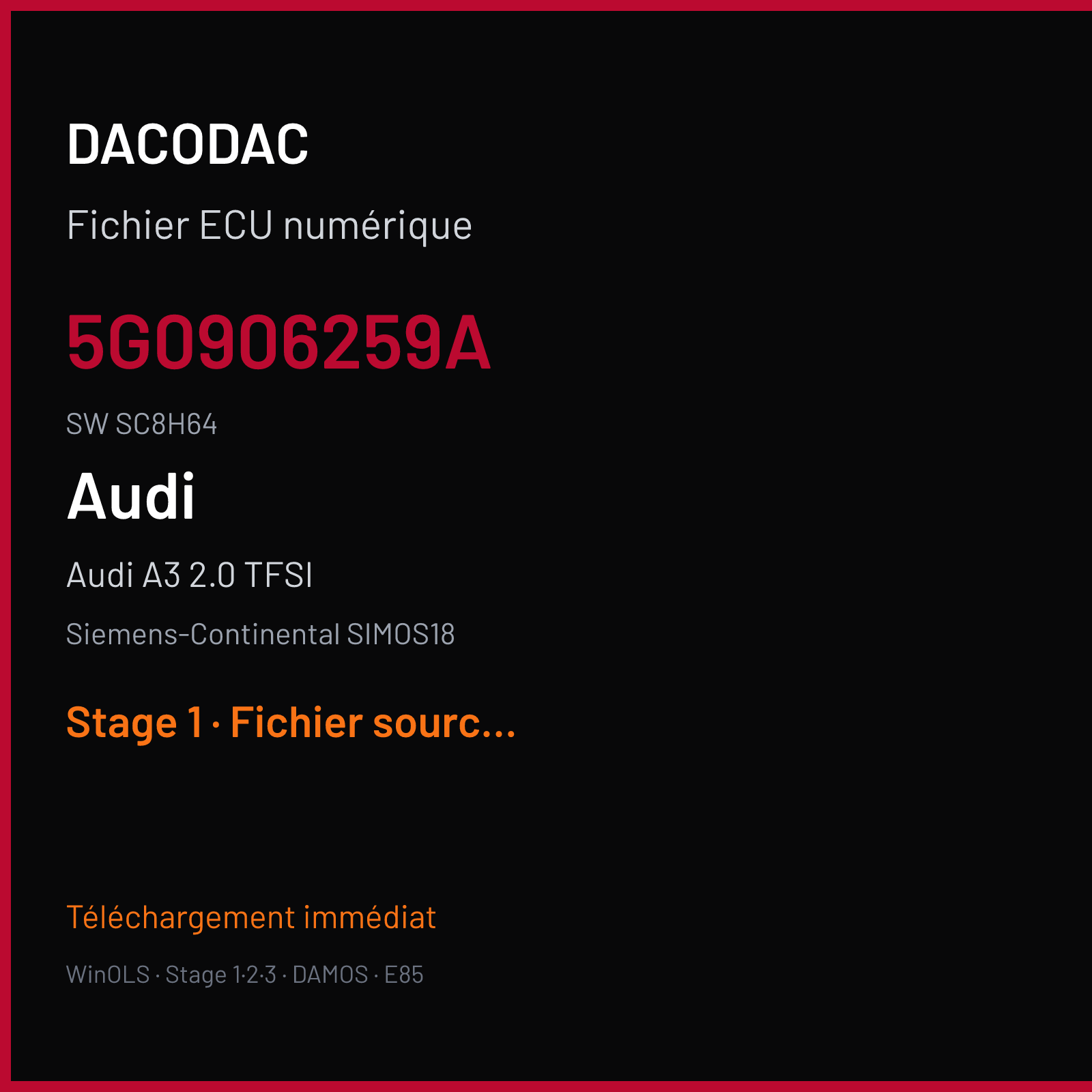Audi A3 2.0 TFSI (2014) — Siemens-Continental SIMOS18 — 5G0906259A · SC8H64 — Stage 1