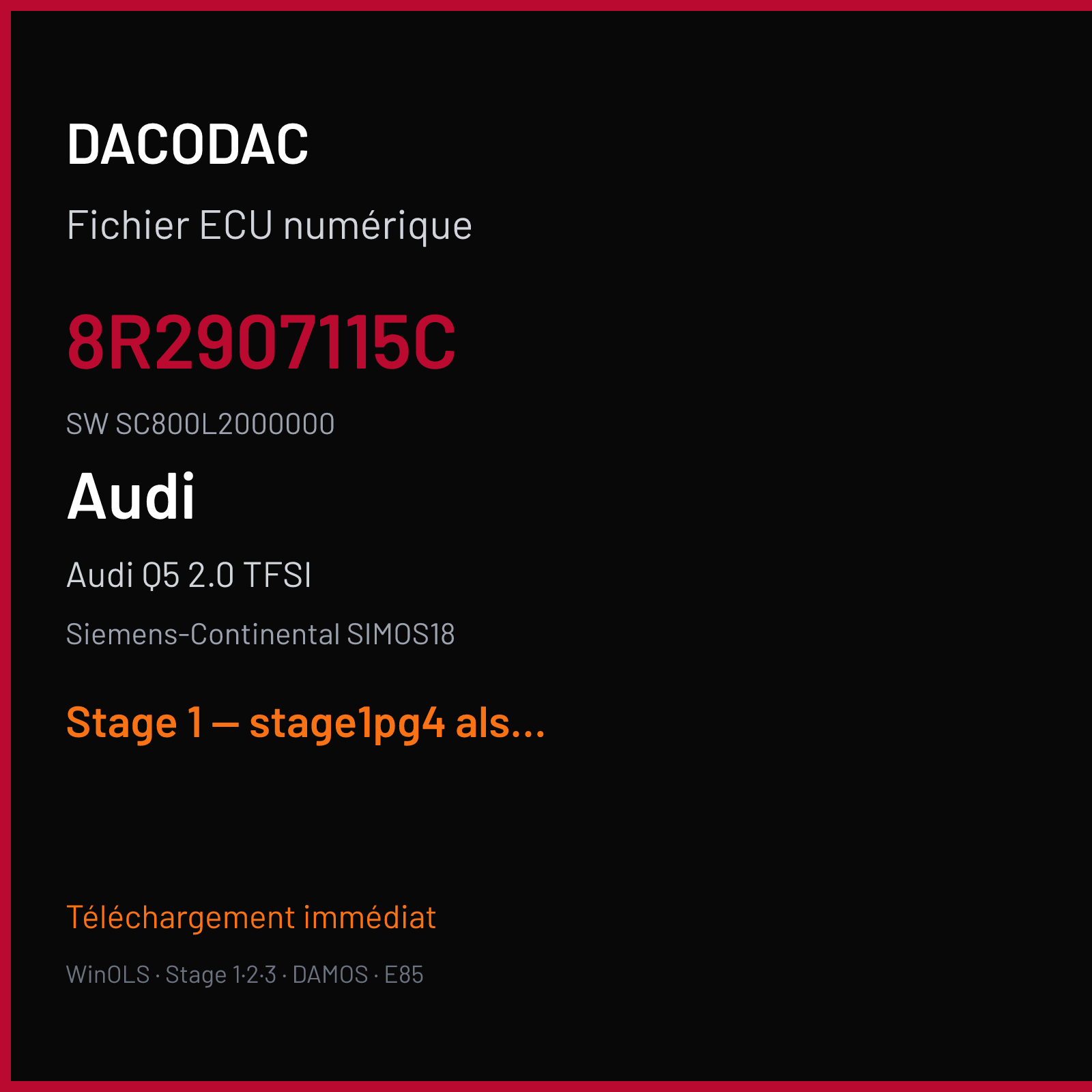 Audi Q5 2.0 TFSI (2016) — Siemens-Continental SIMOS18 — 8R2907115C · SC800L2000000 — Stage 1 — stage1pg4 also 204kw