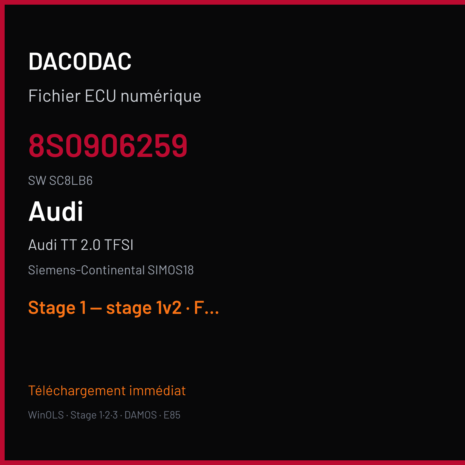 Audi TT 2.0 TFSI (2015) — Siemens-Continental SIMOS18 — 8S0906259 · SC8LB6 — Stage 1 — stage 1v2