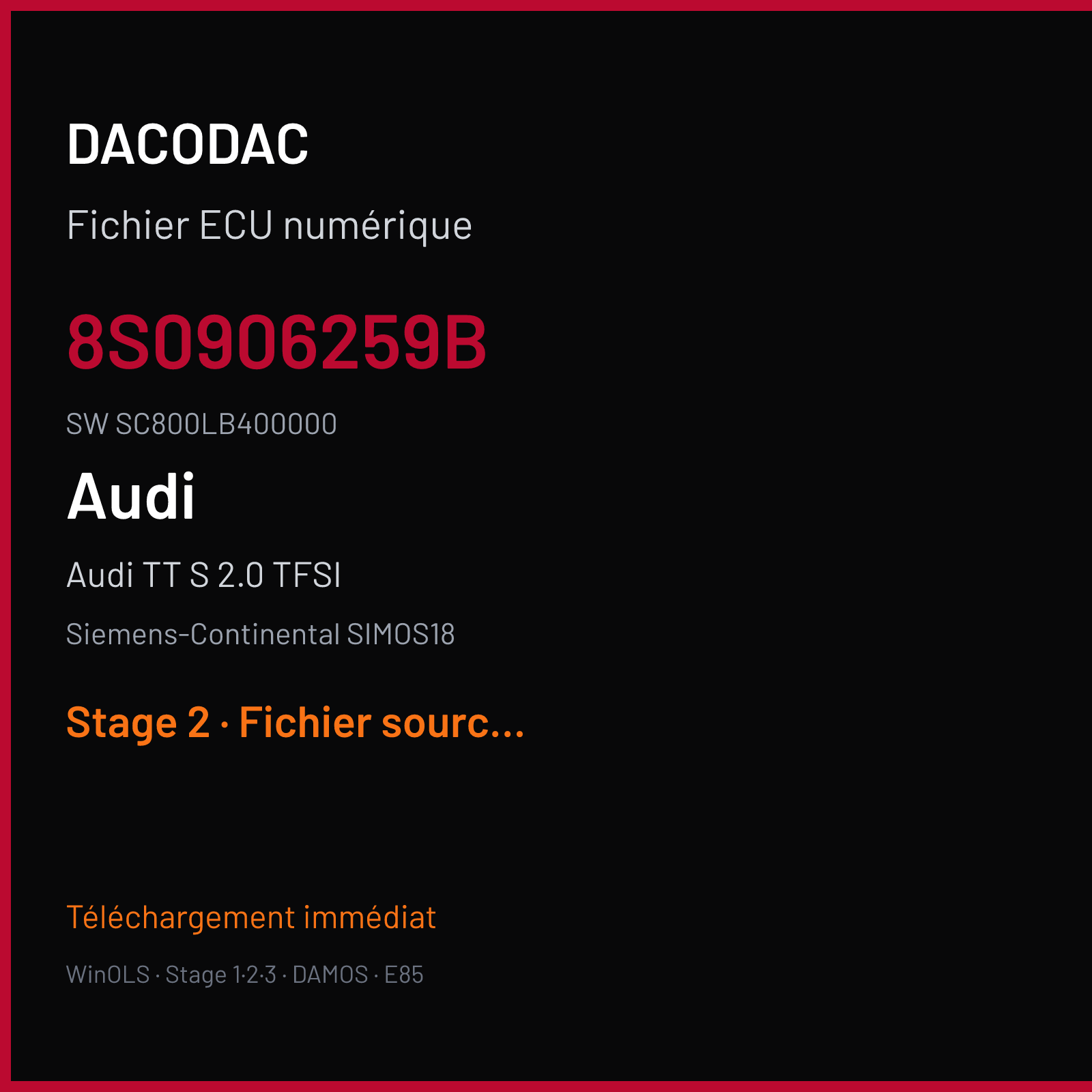 Audi TT S 2.0 TFSI (2015) — Siemens-Continental SIMOS18 — 8S0906259B · SC800LB400000 — Stage 2