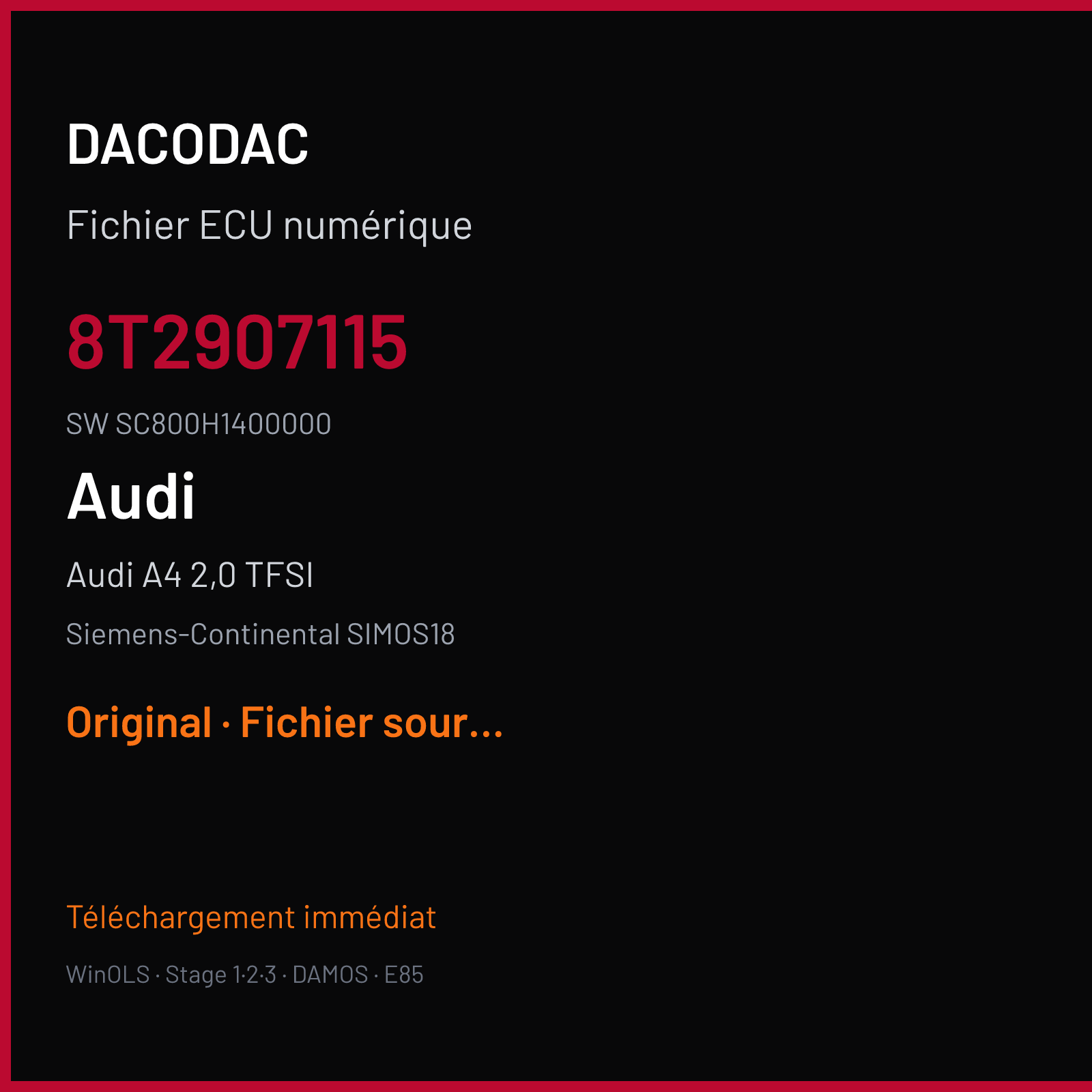 Audi A4 2,0 TFSI (2014) — Siemens-Continental SIMOS18 — 8T2907115 · SC800H1400000 — Original
