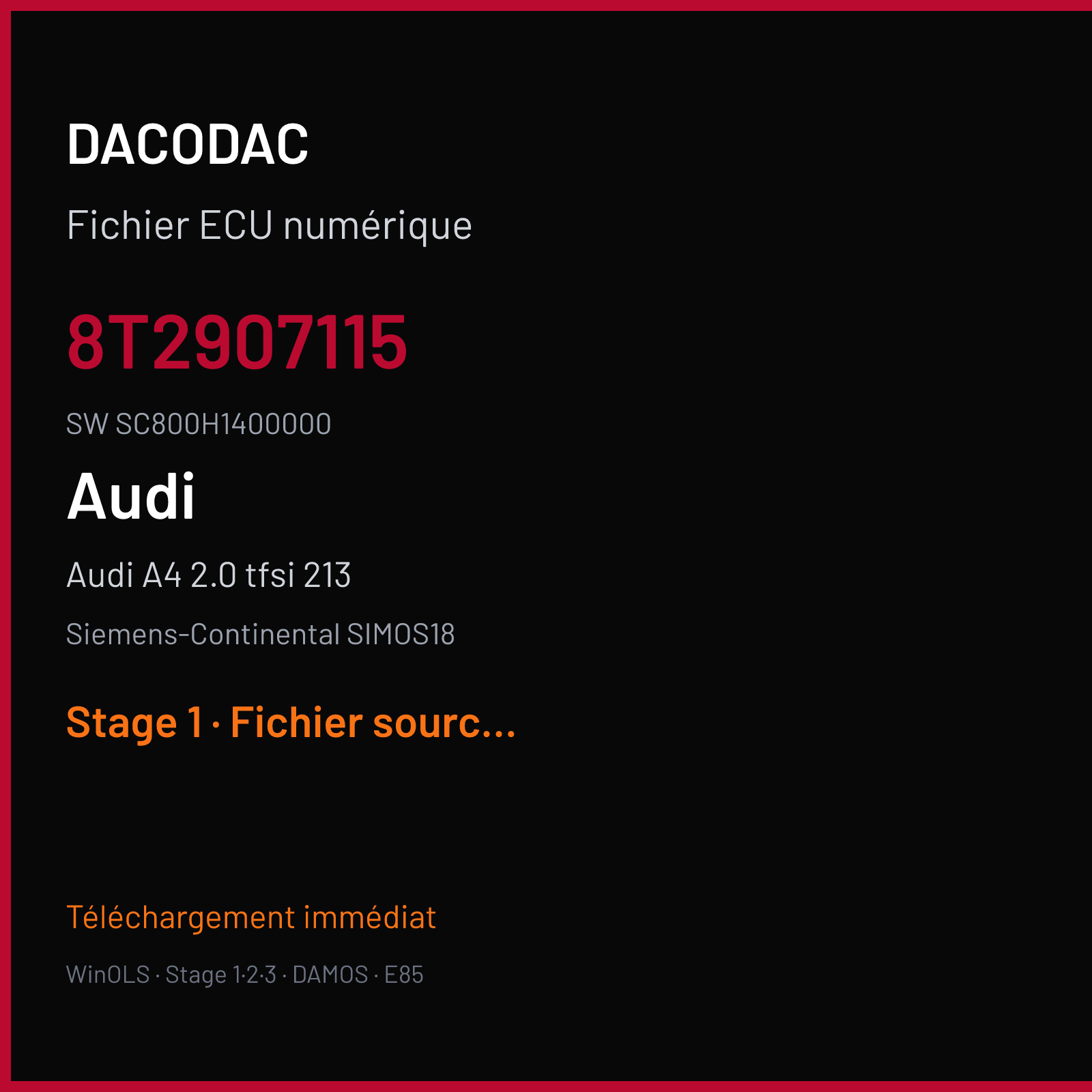 Audi A4 2.0 tfsi 213 — Siemens-Continental SIMOS18 — 8T2907115 · SC800H1400000 — Stage 1