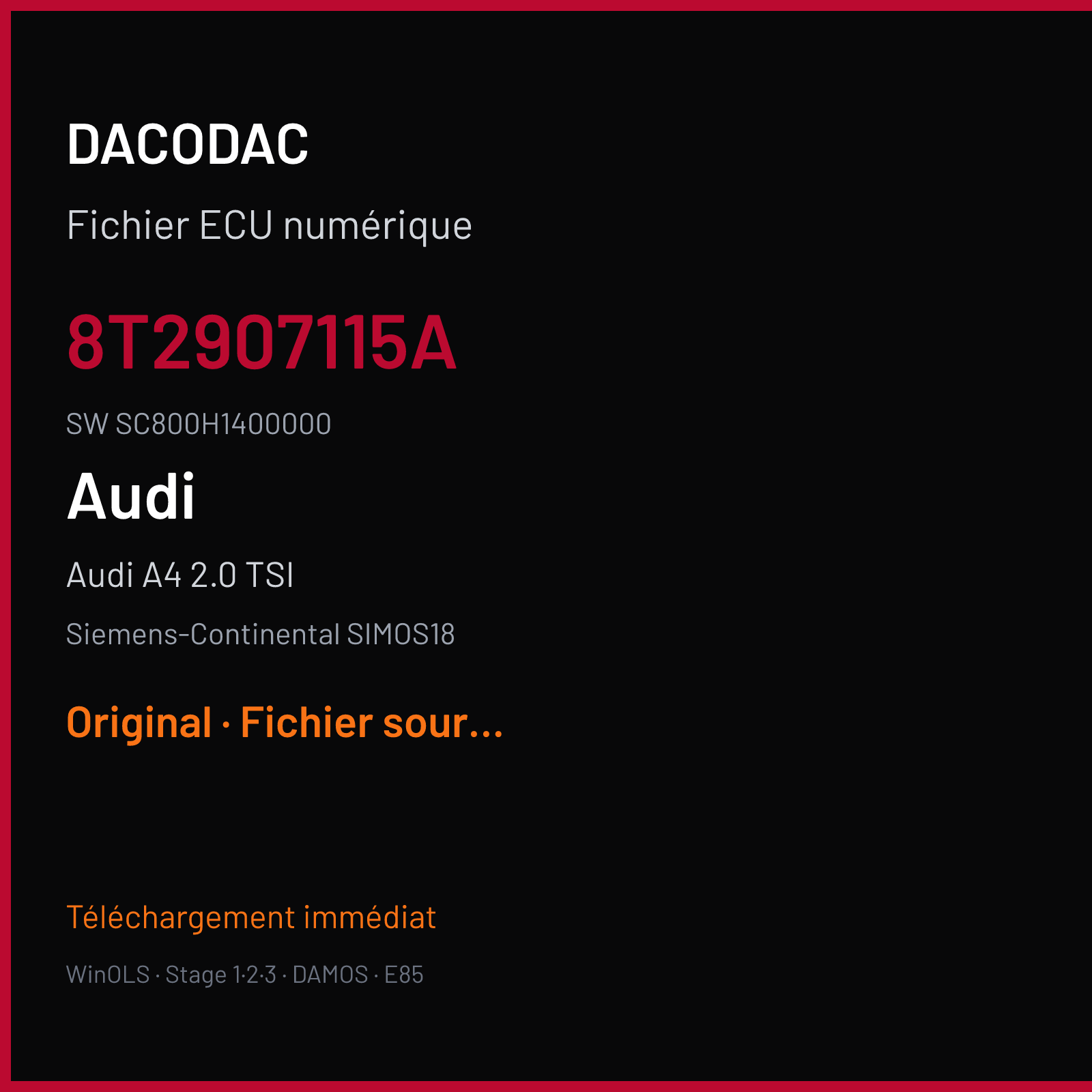 Audi A4 2.0 TSI (2016) — Siemens-Continental SIMOS18 — 8T2907115A · SC800H1400000 — Original