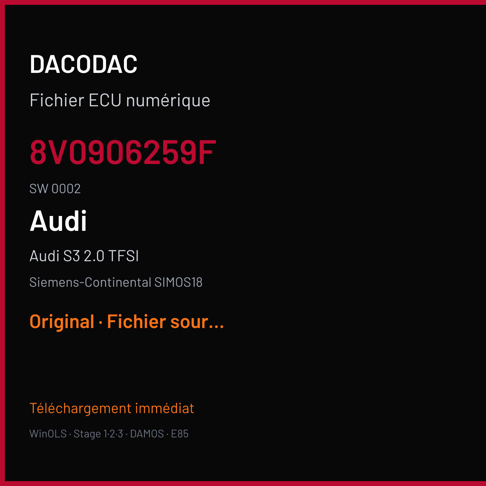 Audi S3 2.0 TFSI (2015) — Siemens-Continental SIMOS18 — 8V0906259F · 0002 — Original