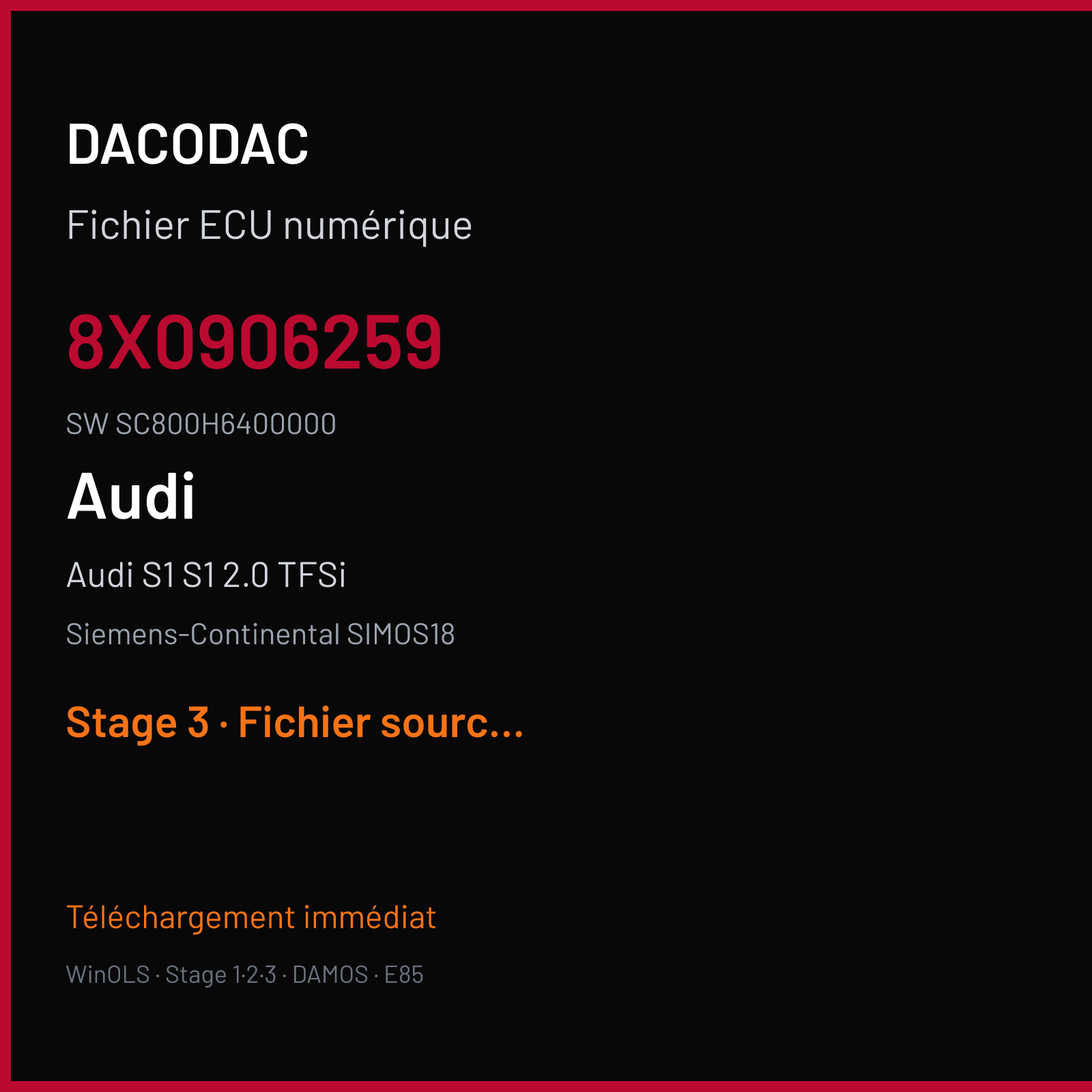 Audi S1 S1 2.0 TFSi (2014) — Siemens-Continental SIMOS18 — 8X0906259 · SC800H6400000 — Stage 3