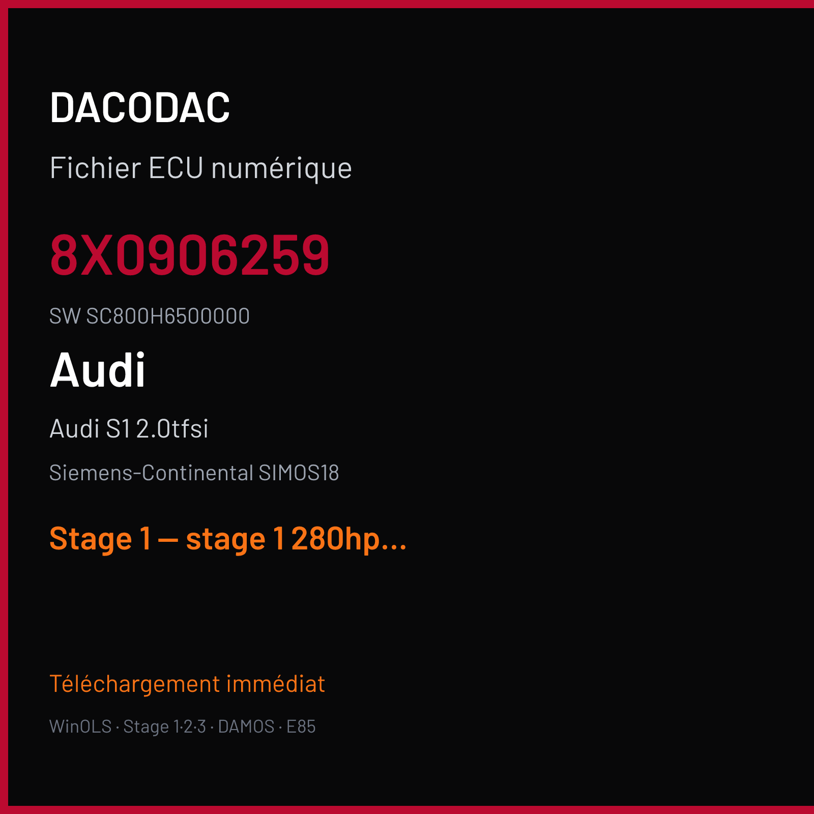 Audi S1 2.0tfsi (2017) — Siemens-Continental SIMOS18 — 8X0906259 · SC800H6500000 — Stage 1 — stage 1 280hp @5094rpm 447nm@2940rpm