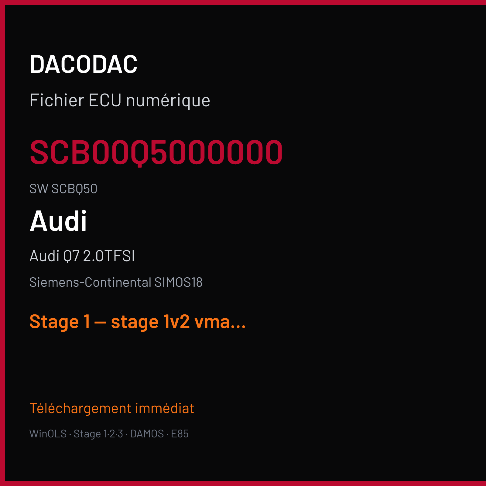 Audi Q7 2.0TFSI (2018) — Siemens-Continental SIMOS18 — SCB00Q5000000 · SCBQ50 — Stage 1 — stage 1v2 vmax off