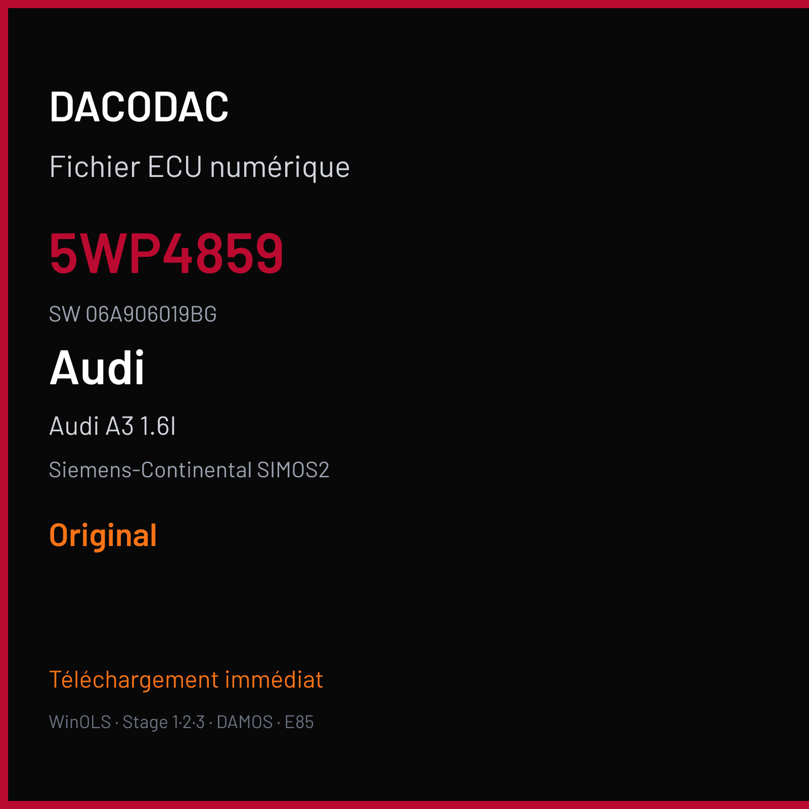 Audi A3 1.6I 101 ch (2000) — Siemens-Continental SIMOS2 — 5WP4859 · 06A906019BG · s210146010000 — Original