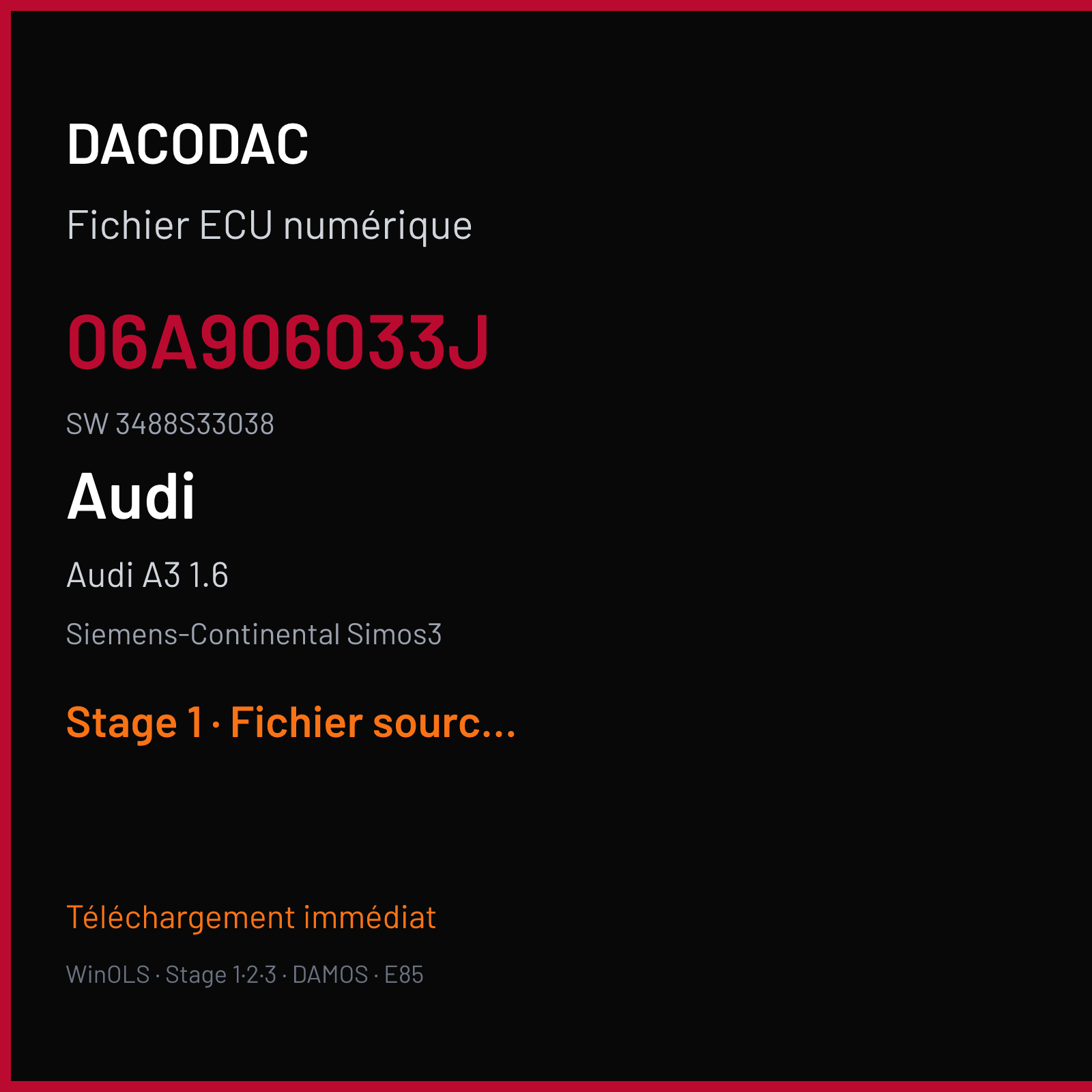 Audi A3 1.6 (2001) — Siemens-Continental Simos3 — 06A906033J · 3488S33038 — Stage 1