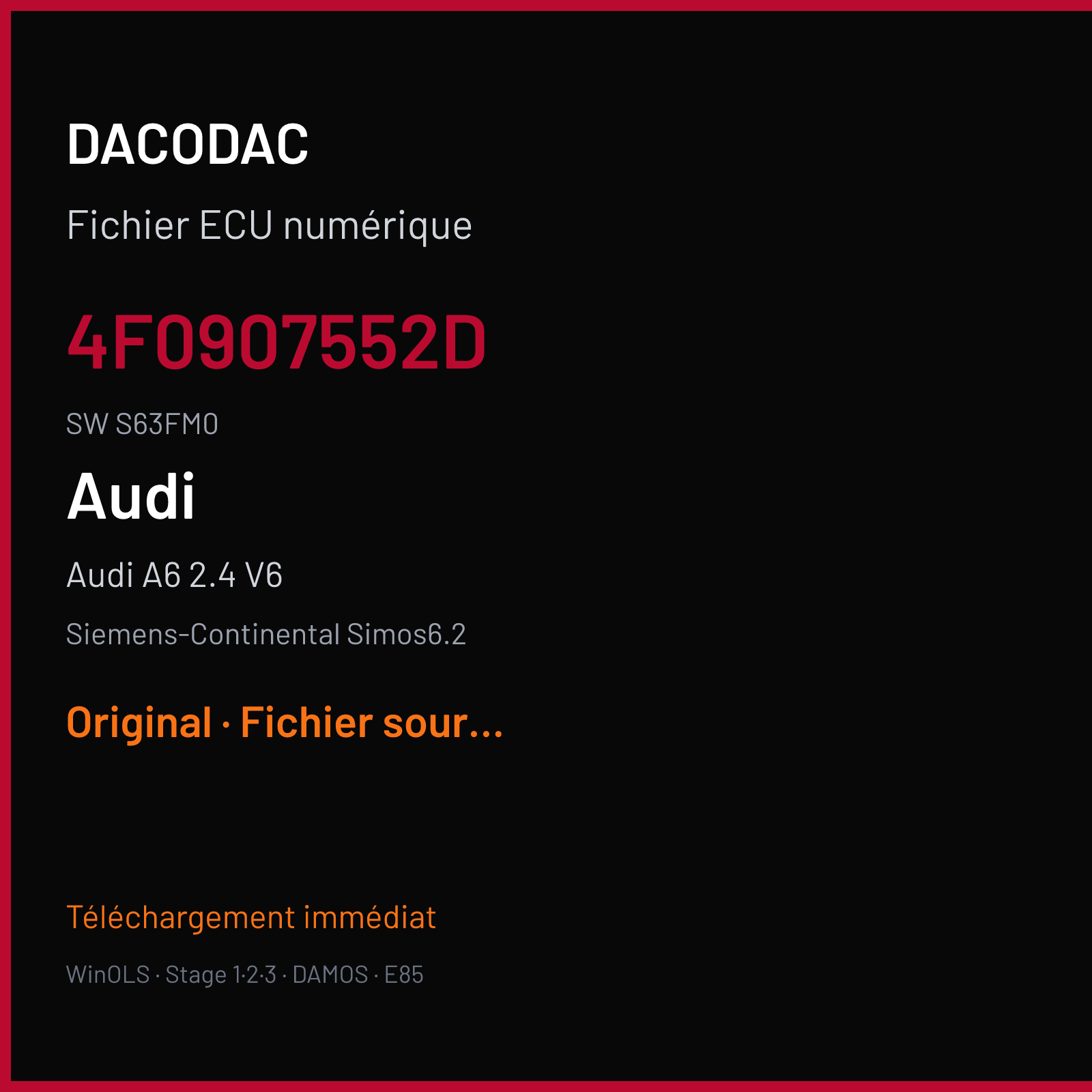 Audi A6 2.4 V6 (2006) — Siemens-Continental Simos6.2 — 4F0907552D · S63FM0 — Original