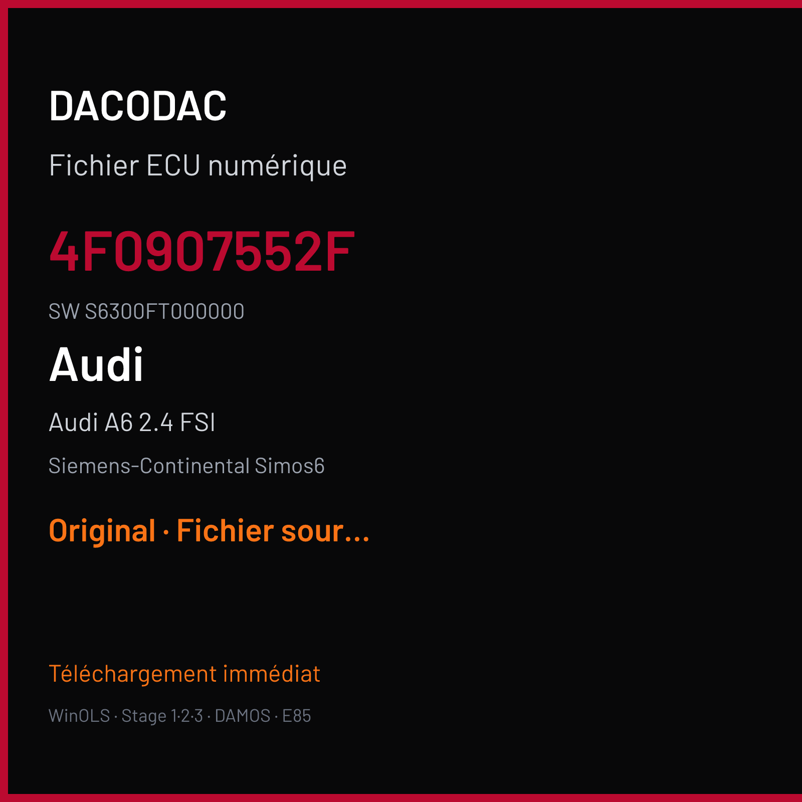 Audi A6 2.4 FSI (2009) — Siemens-Continental Simos6 — 4F0907552F · S6300FT000000 — Original
