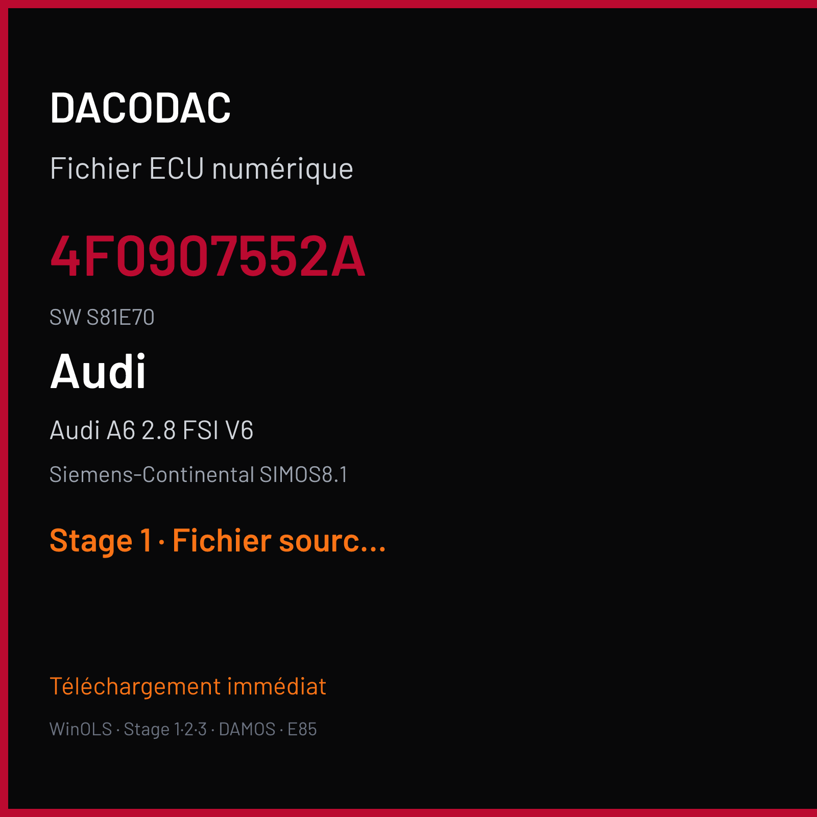 Audi A6 2.8 FSI V6 (2008) — Siemens-Continental SIMOS8.1 — 4F0907552A · S81E70 — Stage 1