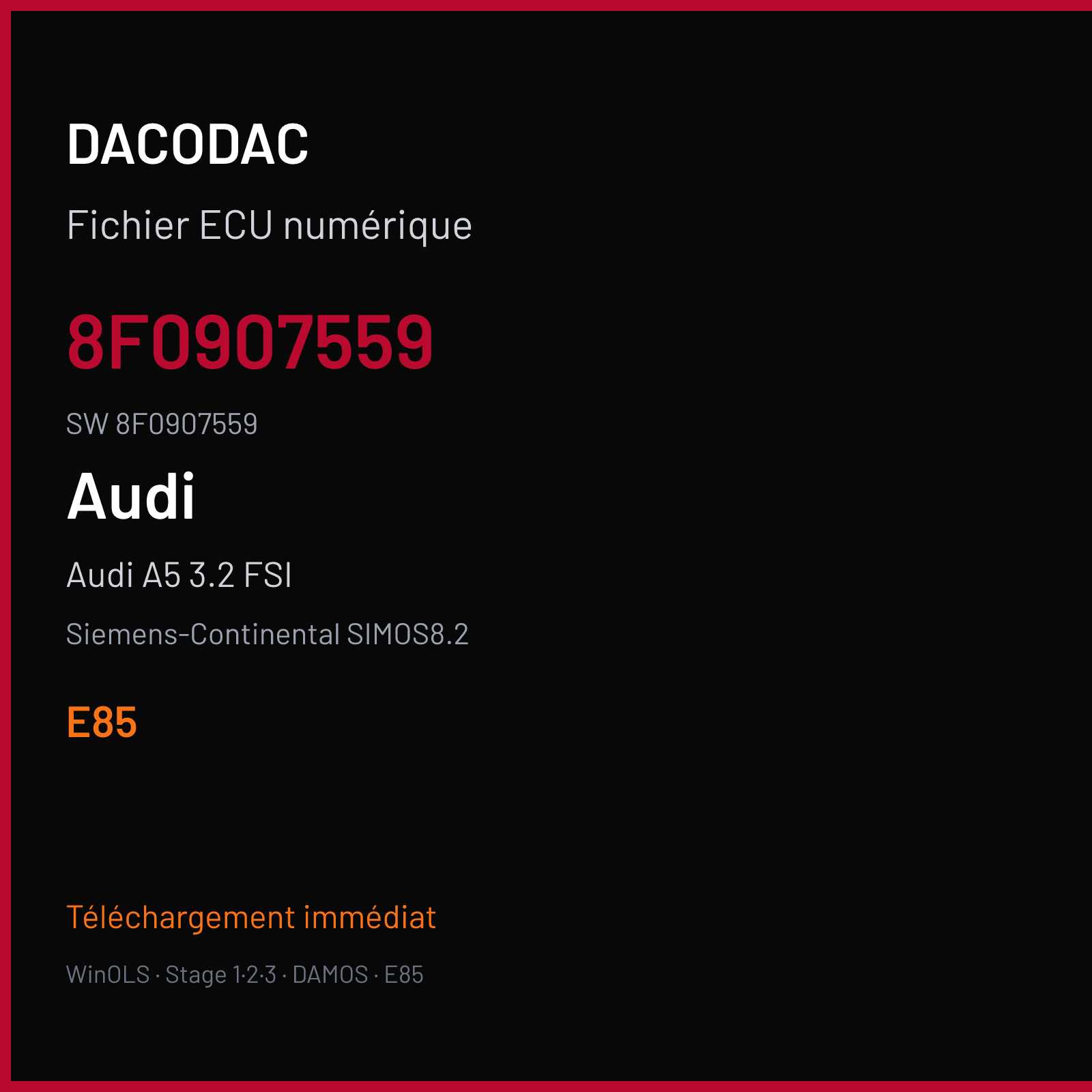 Audi A5 3.2 FSI — Siemens-Continental SIMOS8.2 — 8F0907559 · 8F0907559 · S8200H7000000 — E85