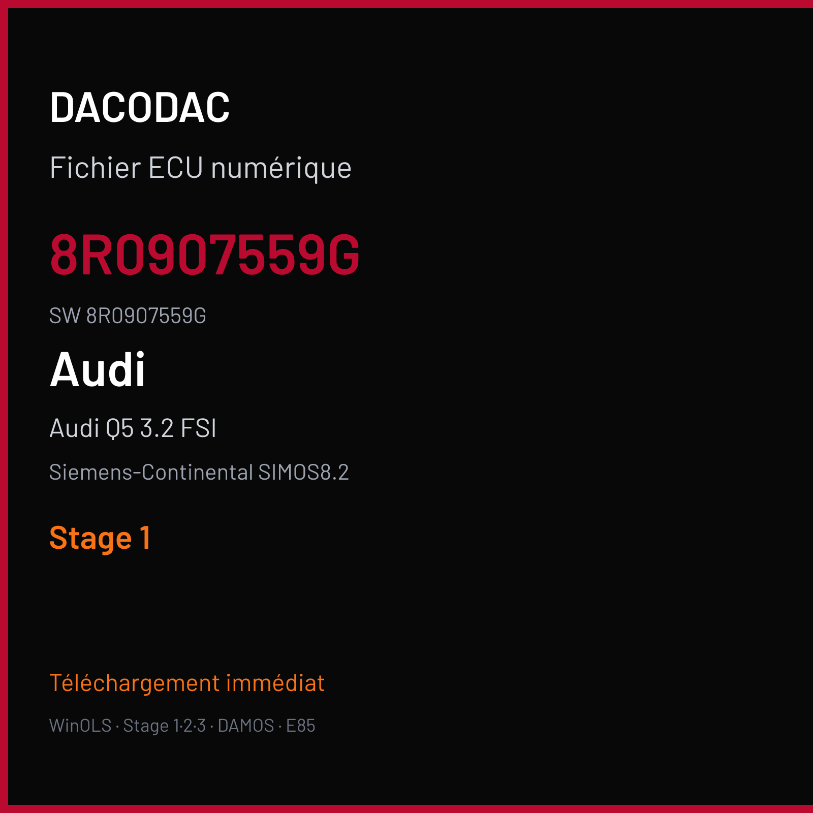 Audi Q5 3.2 FSI 271 ch (2010) — Siemens-Continental SIMOS8.2 — 8R0907559G · 8R0907559G · S8200P2000000 — Stage 1