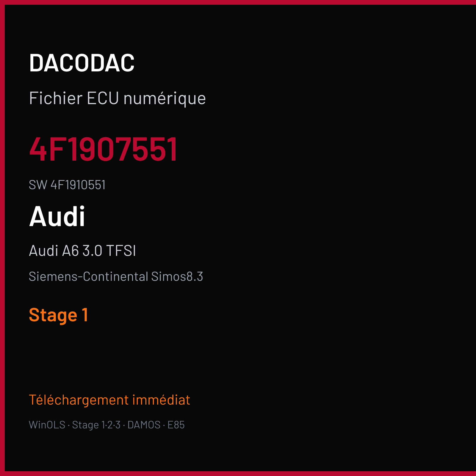 Audi A6 3.0 TFSI 290 ch (2008) — Siemens-Continental Simos8.3 — 4F1907551 · 4F1910551 · S830092000000 — Stage 1