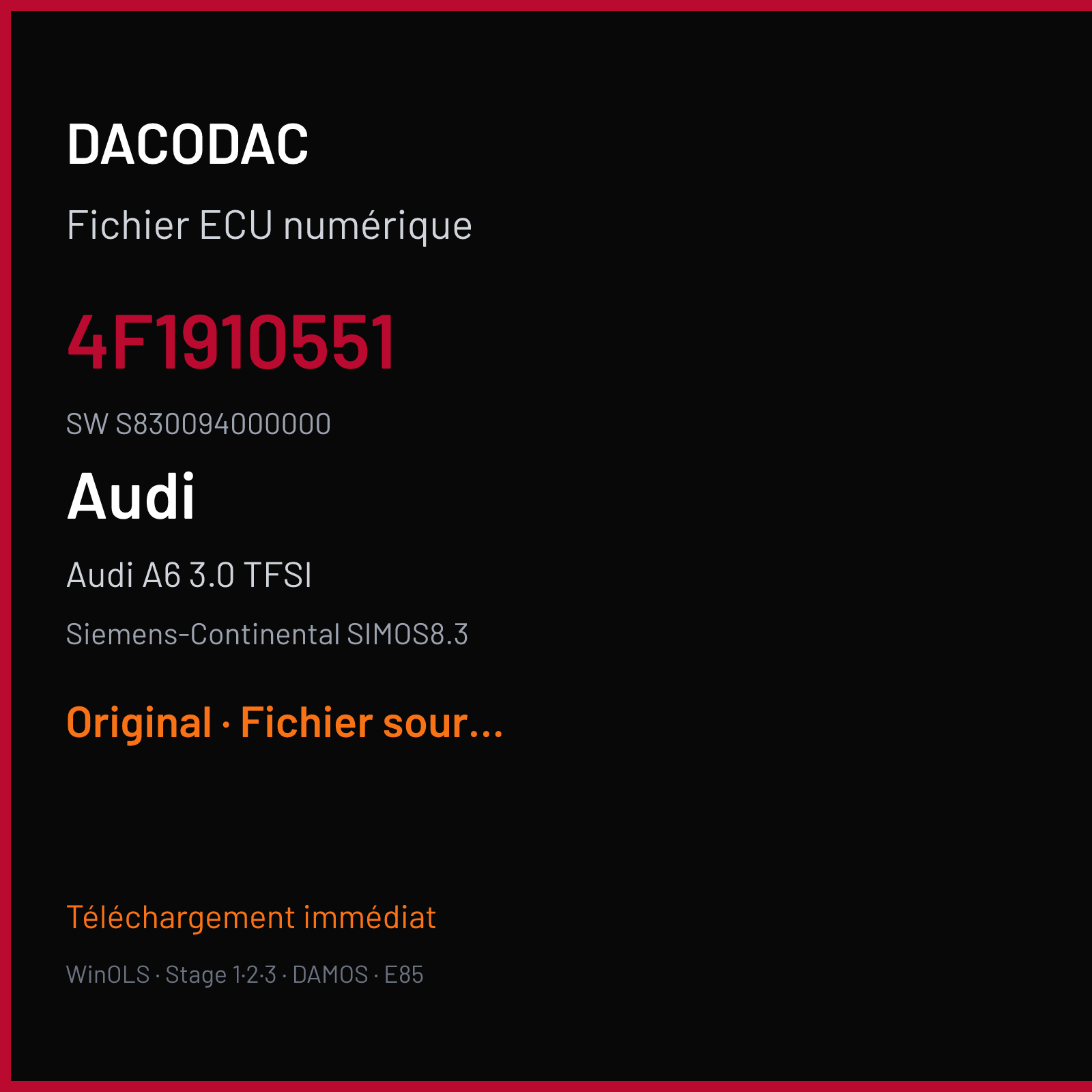 Audi A6 3.0 TFSI (2009) — Siemens-Continental SIMOS8.3 — 4F1910551 · S830094000000 — Original