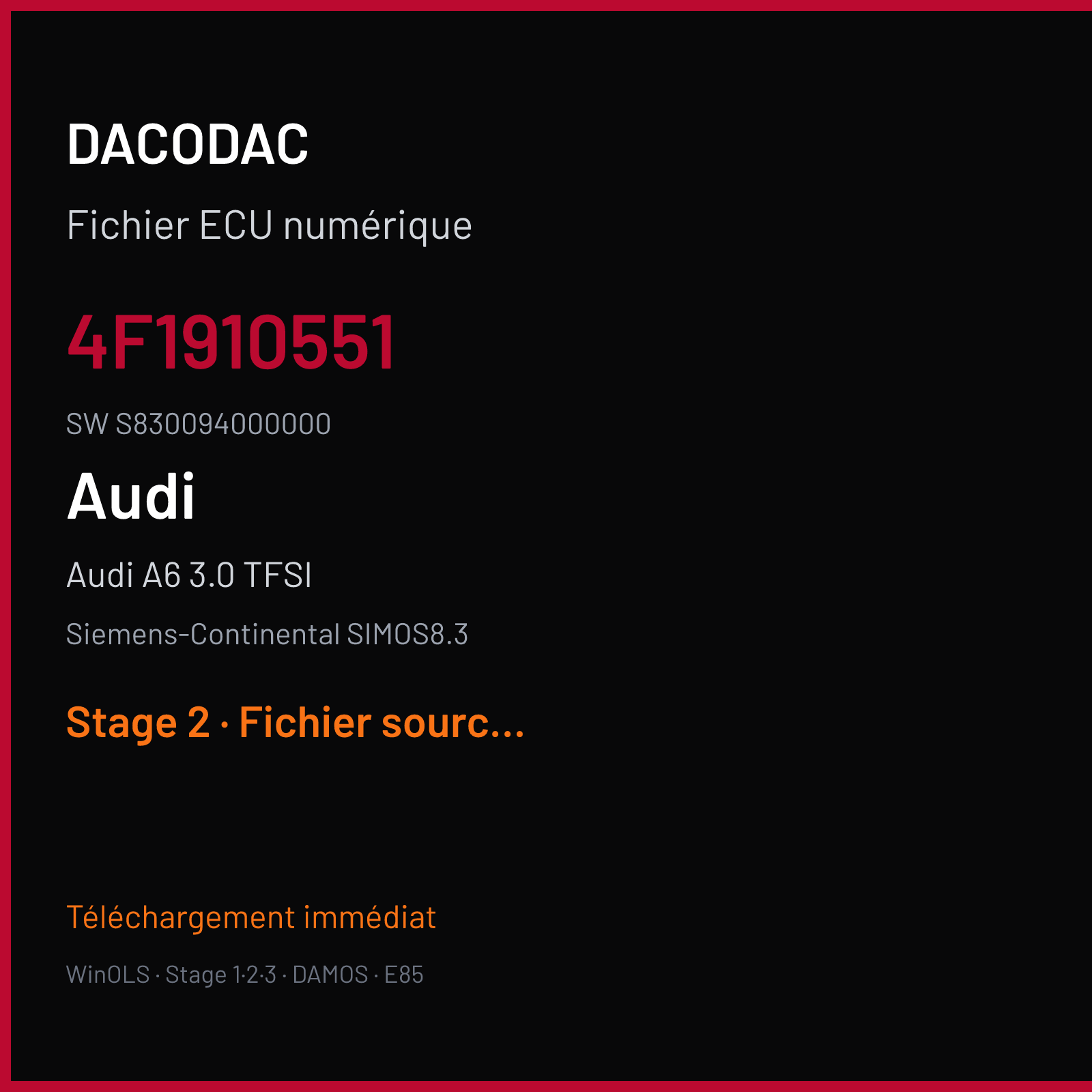 Audi A6 3.0 TFSI (2009) — Siemens-Continental SIMOS8.3 — 4F1910551 · S830094000000 — Stage 2
